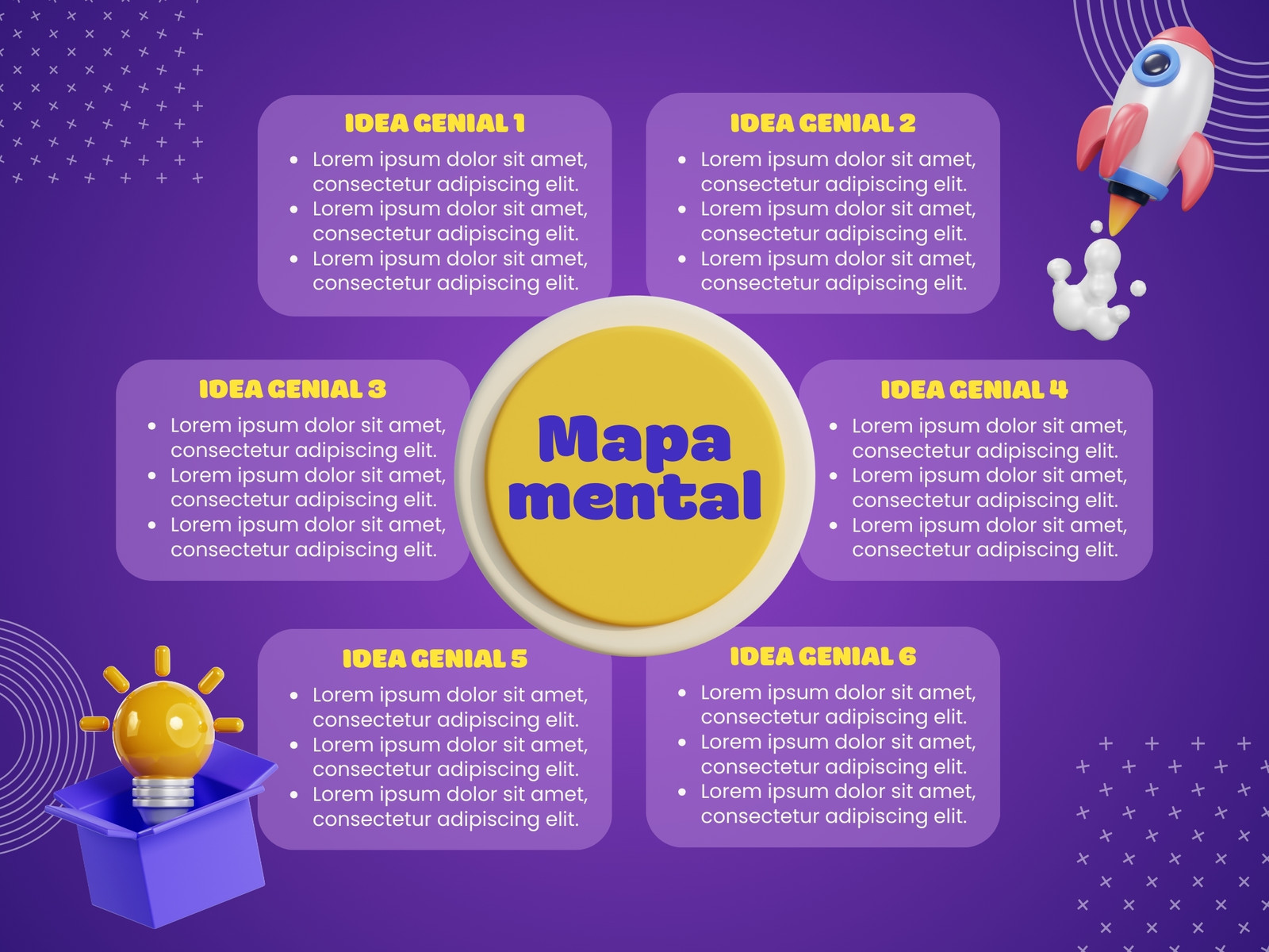 Gráfico Mapa Mental Moderno 3D Morado