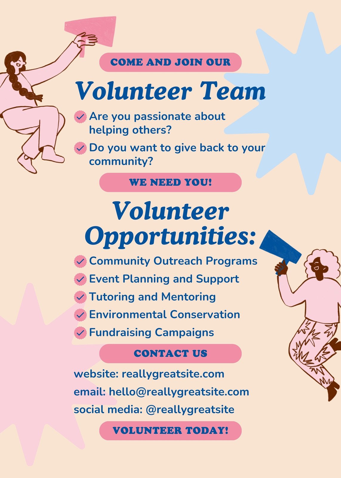 Blue Pink Creative Volunteer Team Flyer