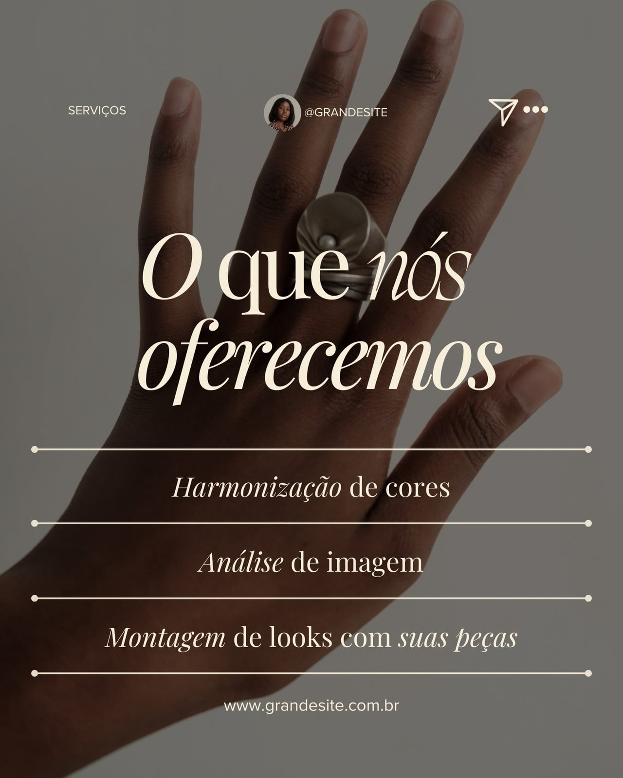 Serviços consultoria de imagem minimalista preto e branco para post do instagram