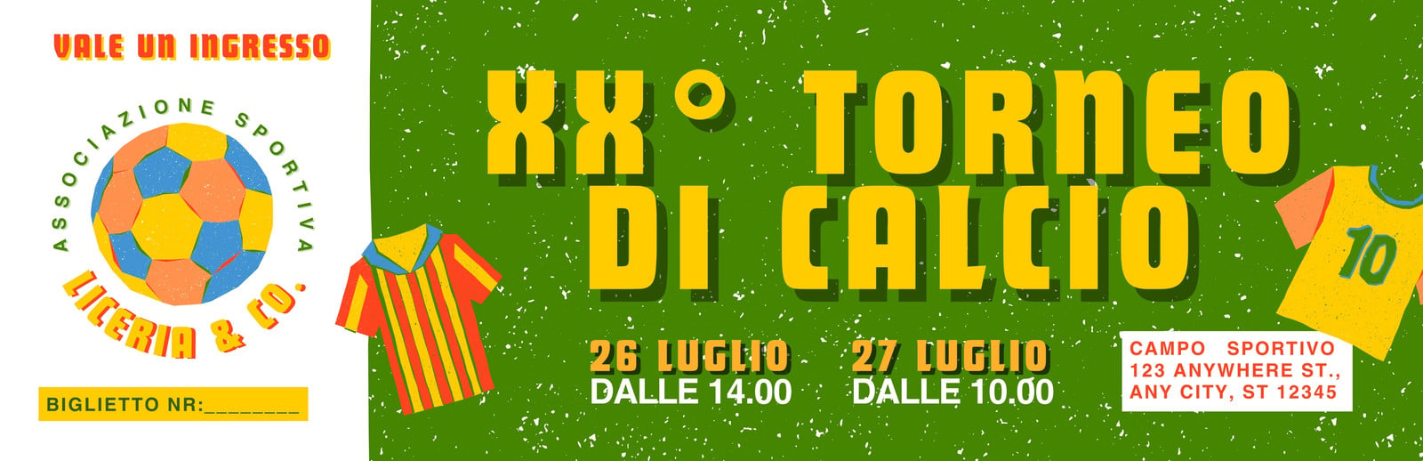 Biglietto Evento Sportivo Vivace Verde e Giallo Biglietto Evento Sportivo Vivace Verde e Giallo