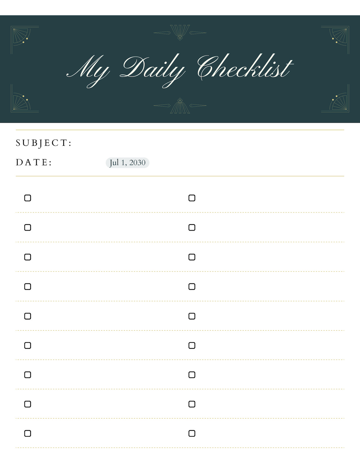 Daily Checklist Doc in Dark Blue White Classic Elegant Style