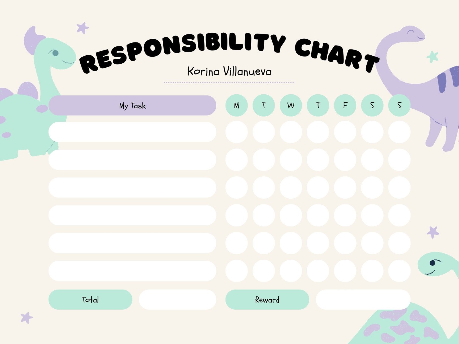 Ivory and Green Cute Illustrative Responsibility Chores Chart