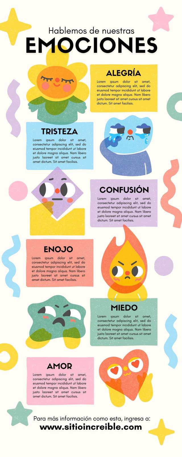Infografía emociones ilustrado textura amarillo