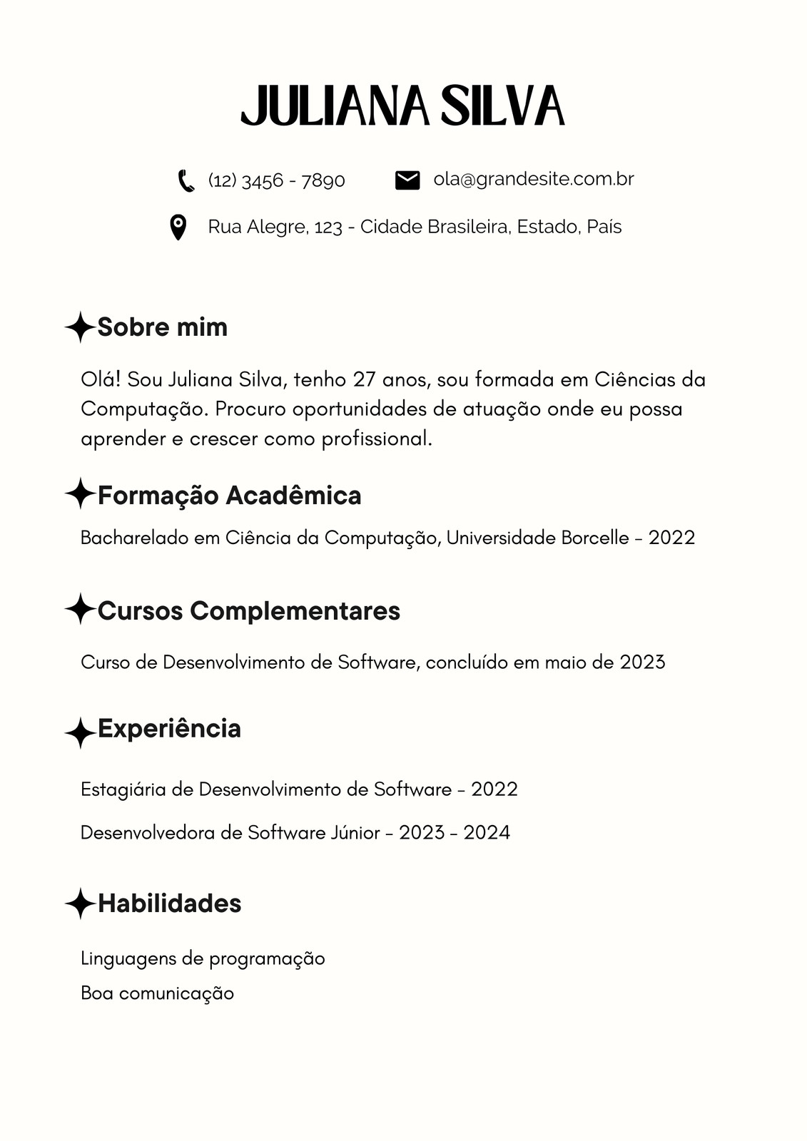 Currículo para área da ciências da computação profissional branco e preto