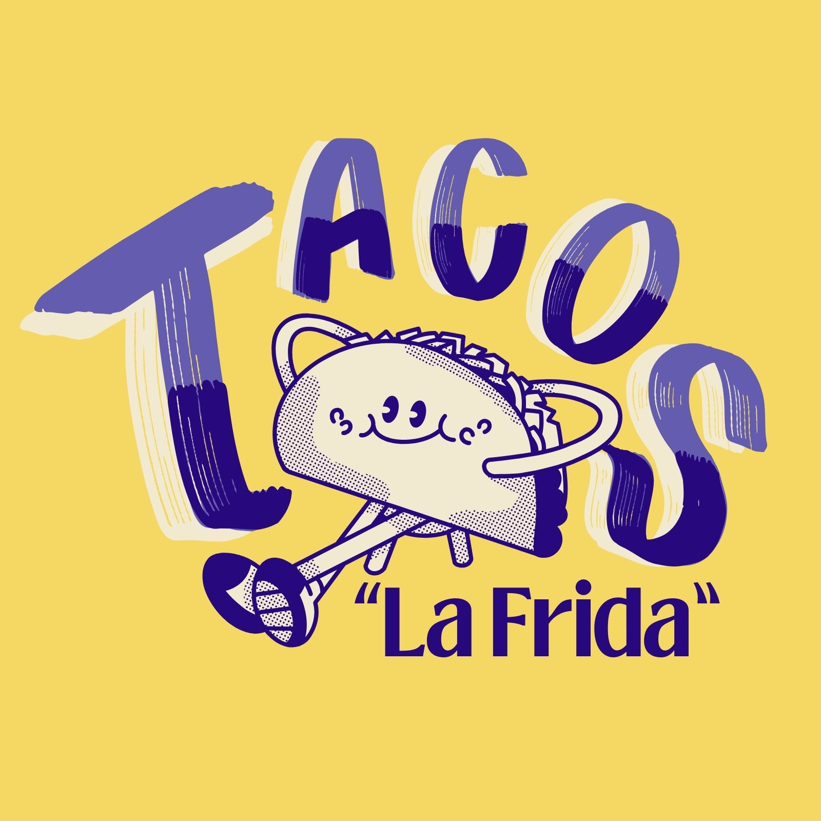 Logotipo Tacos Rotulos Retro Azul Amarillo Logotipo Tacos Rotulos Retro Azul Amarillo