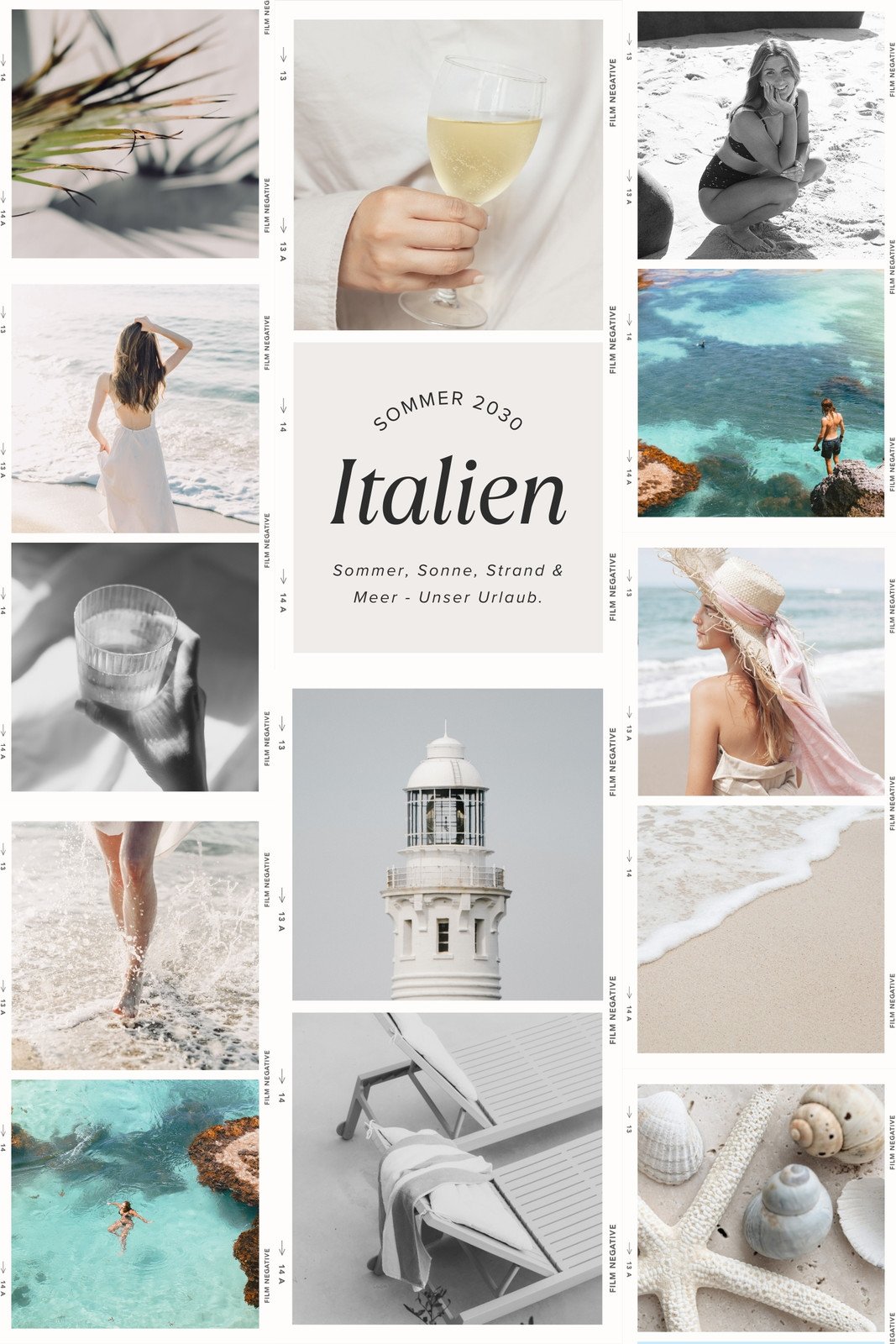 Beige Weiß Creme Stilvoll Sommer Urlaub Reisen Strand Fotocollage
