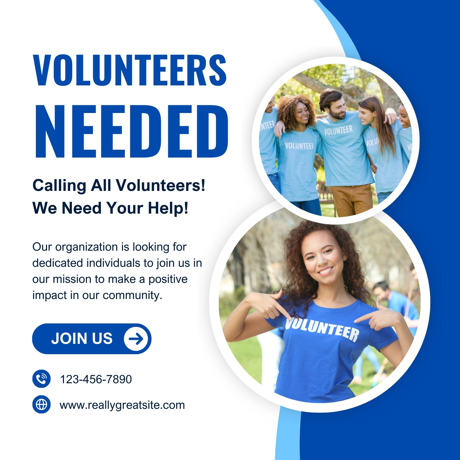 White And Blue Modern Volunteers Needed Instagram Post
