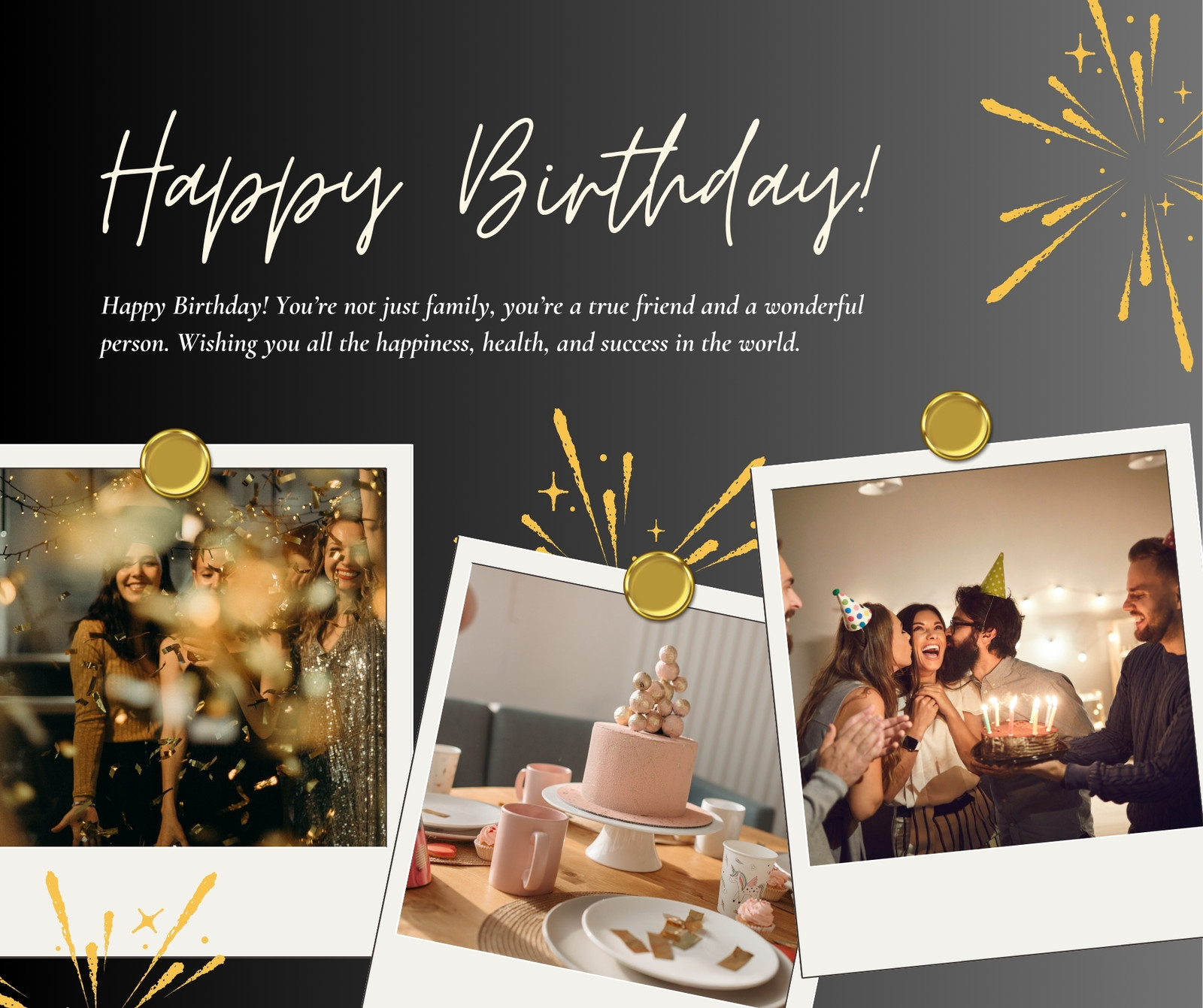 Black Gold Minimalist Birthday Greeting Facebook Post