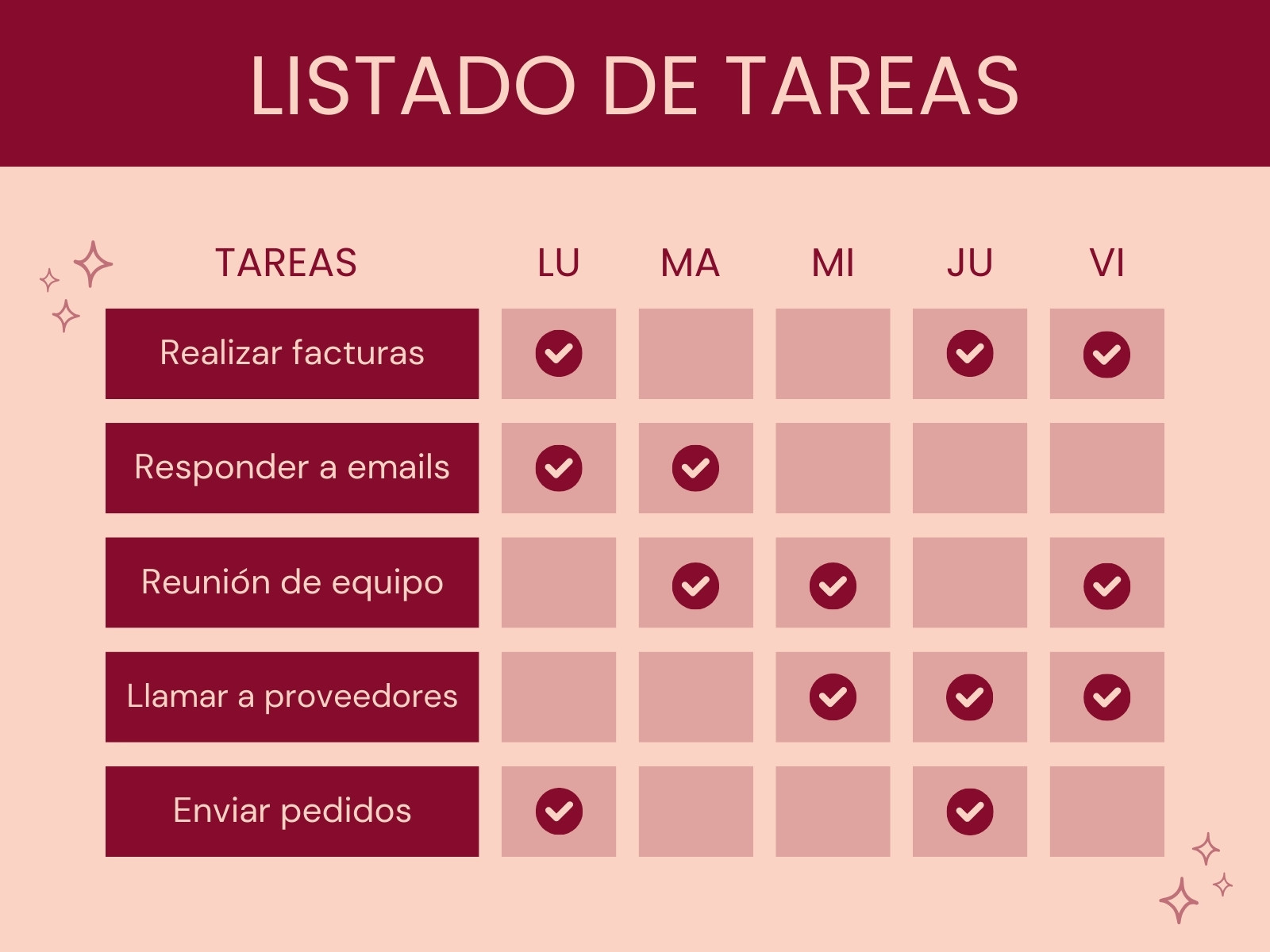 Gráfico Tabla Tareas Ordenado Sencillo Rojo y Beige