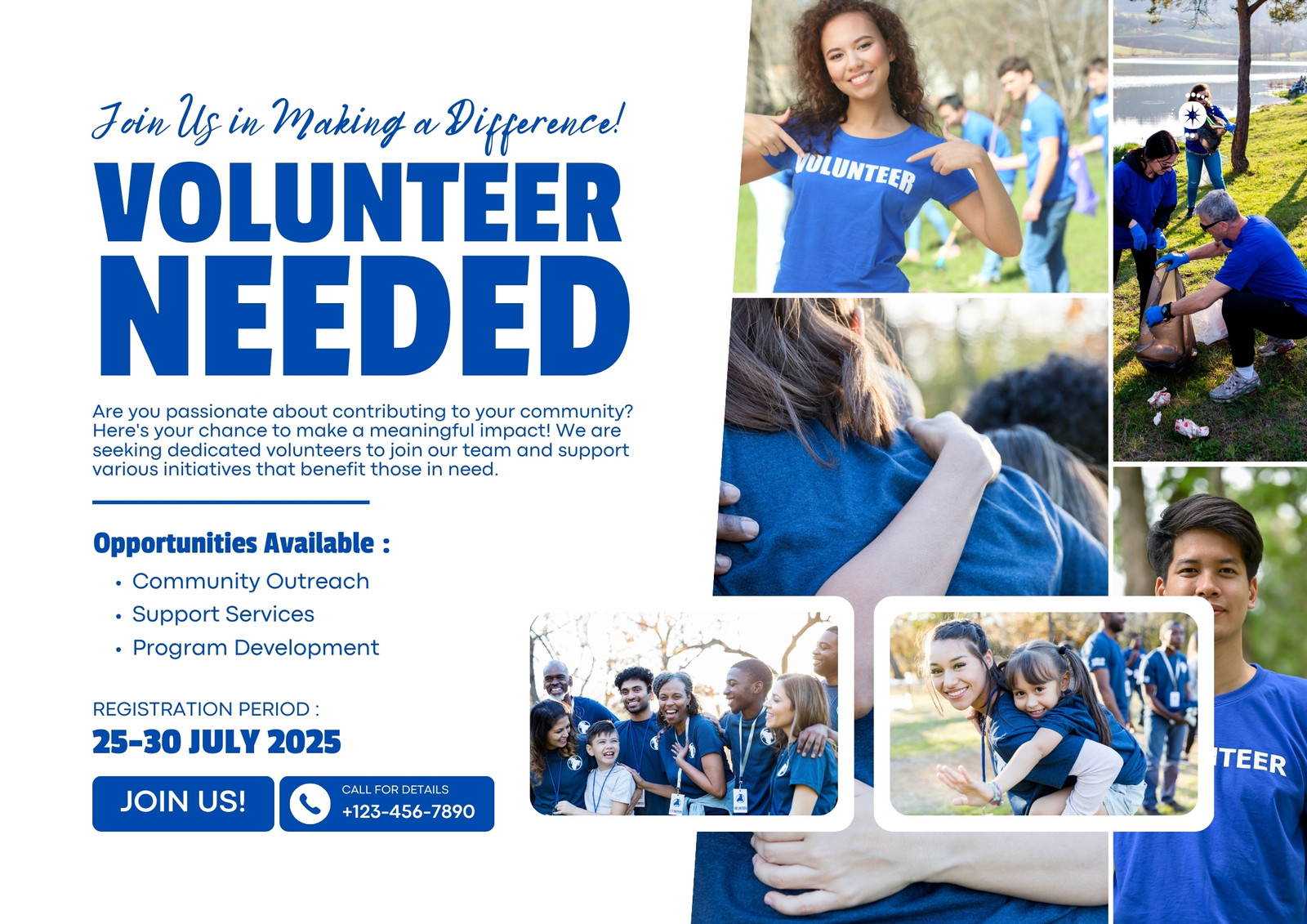 Blue And White Simple Volunteer Needed Poster