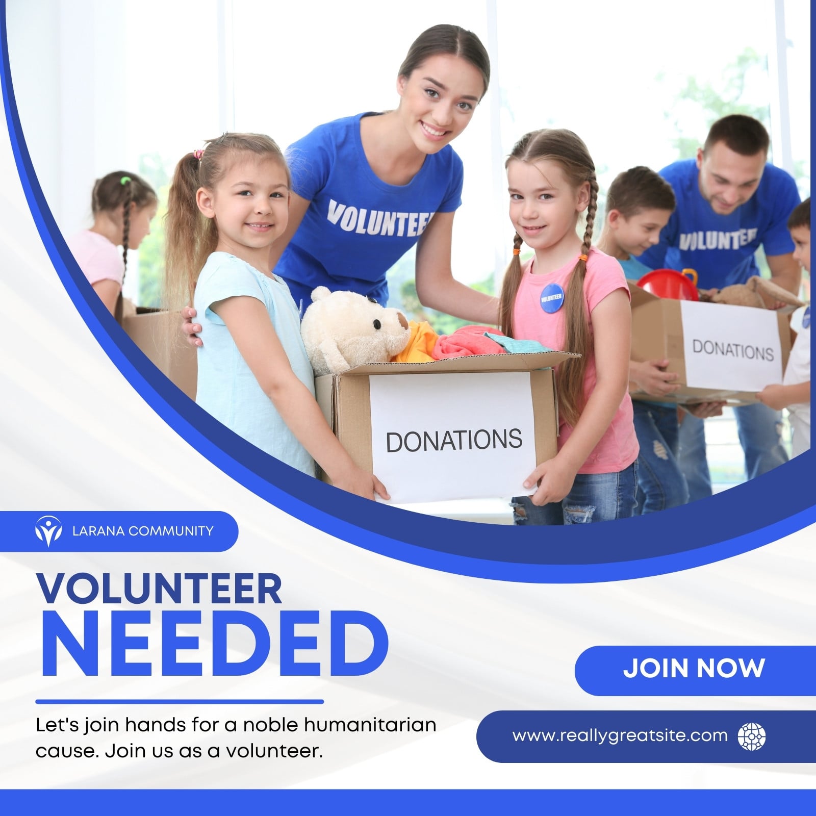 Blue Modern Volunteer Needed Facebook Post