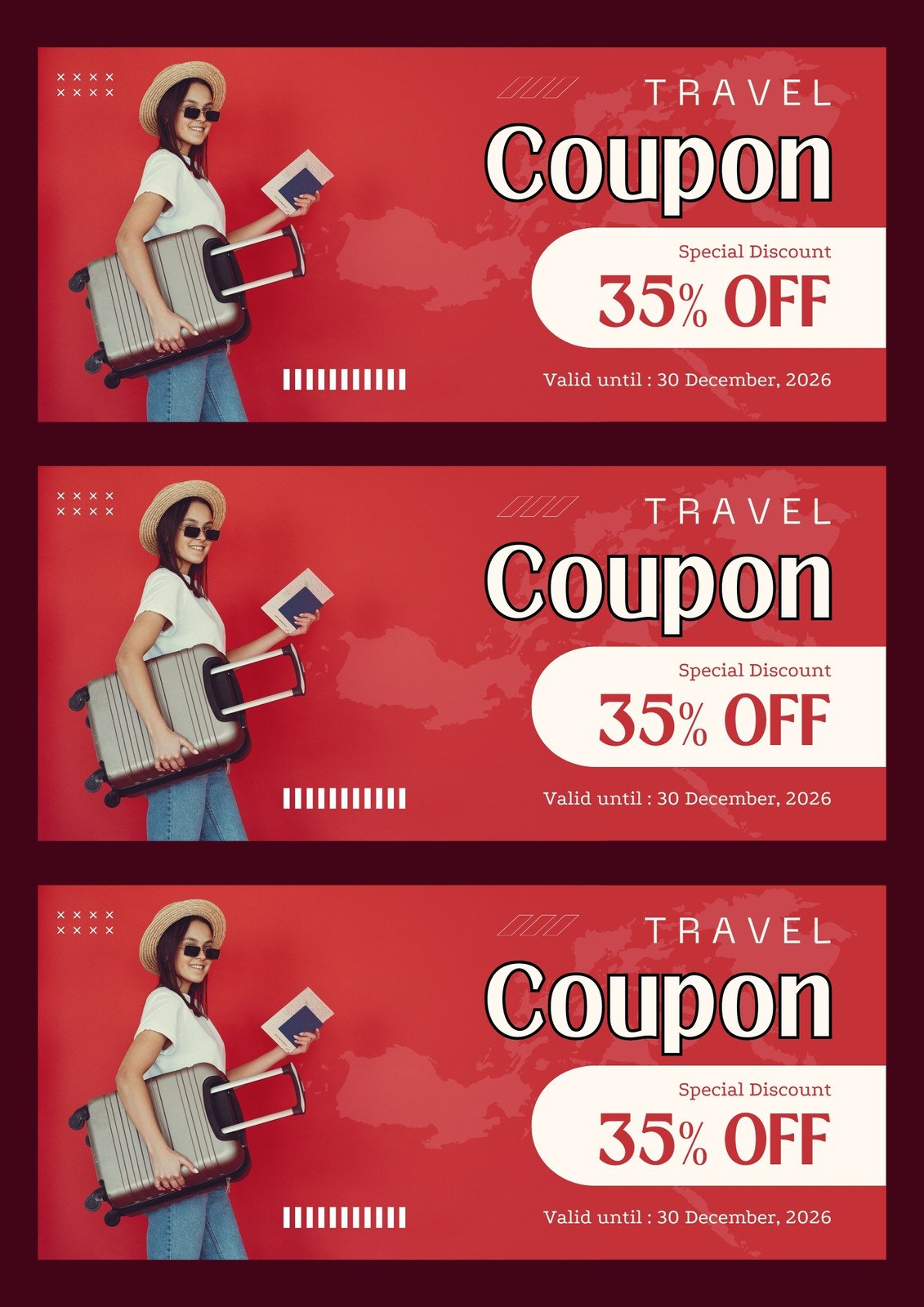 Red and White Simple Travel Coupon