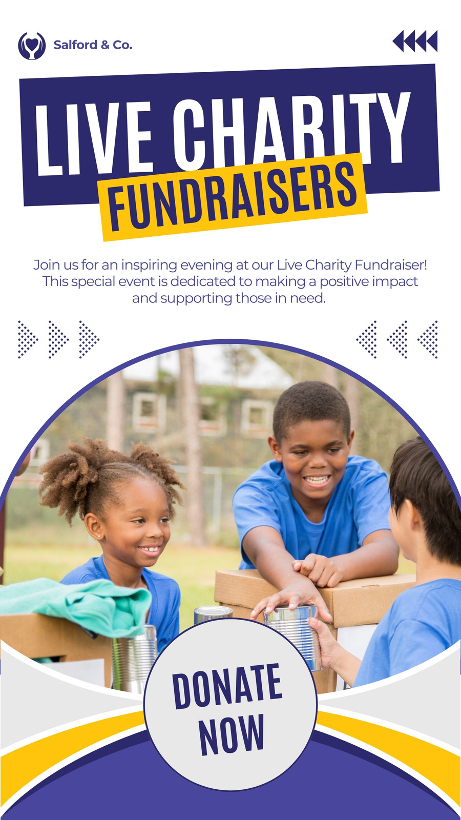 White and Blue Modern Live Charity Fundraiser Instagram Story