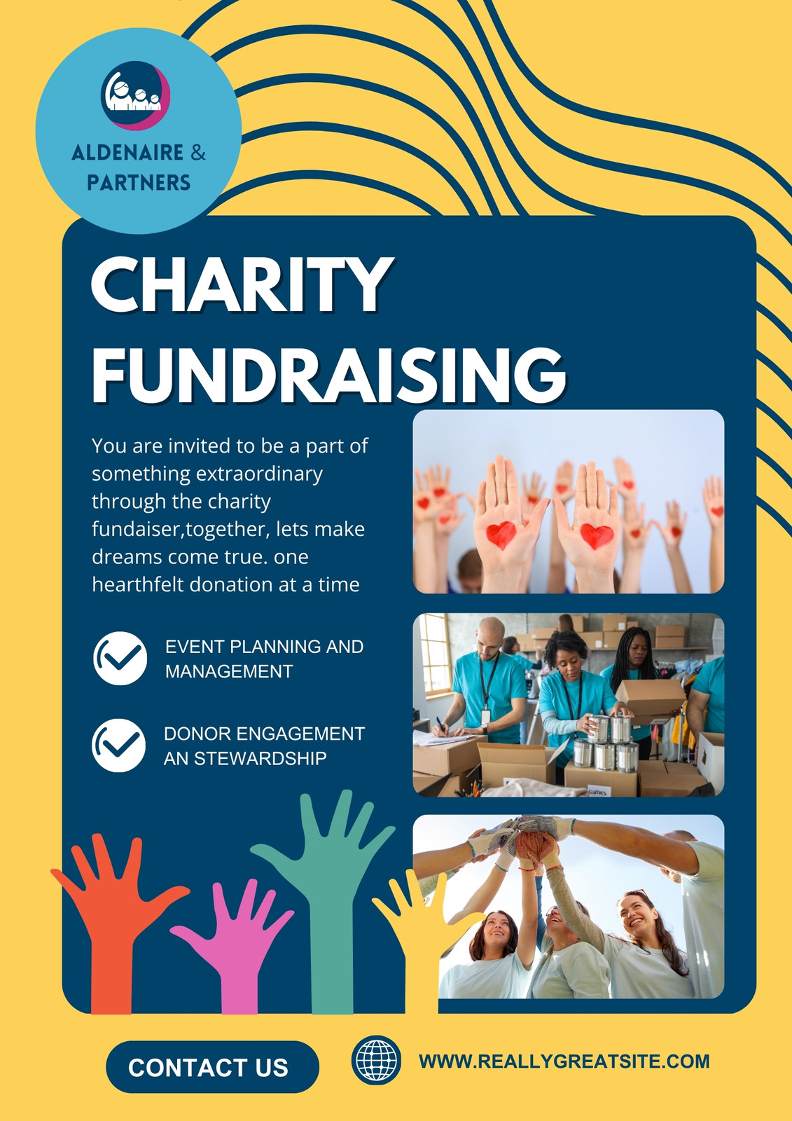 Yellow and Blue Modern Fundraising Charity Flyer
