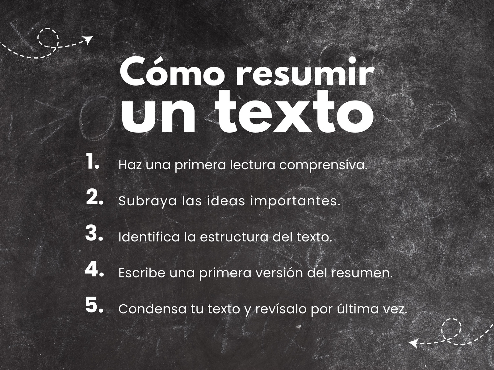 Gráfica de cómo resumir un texto fotográfico negro y blanco