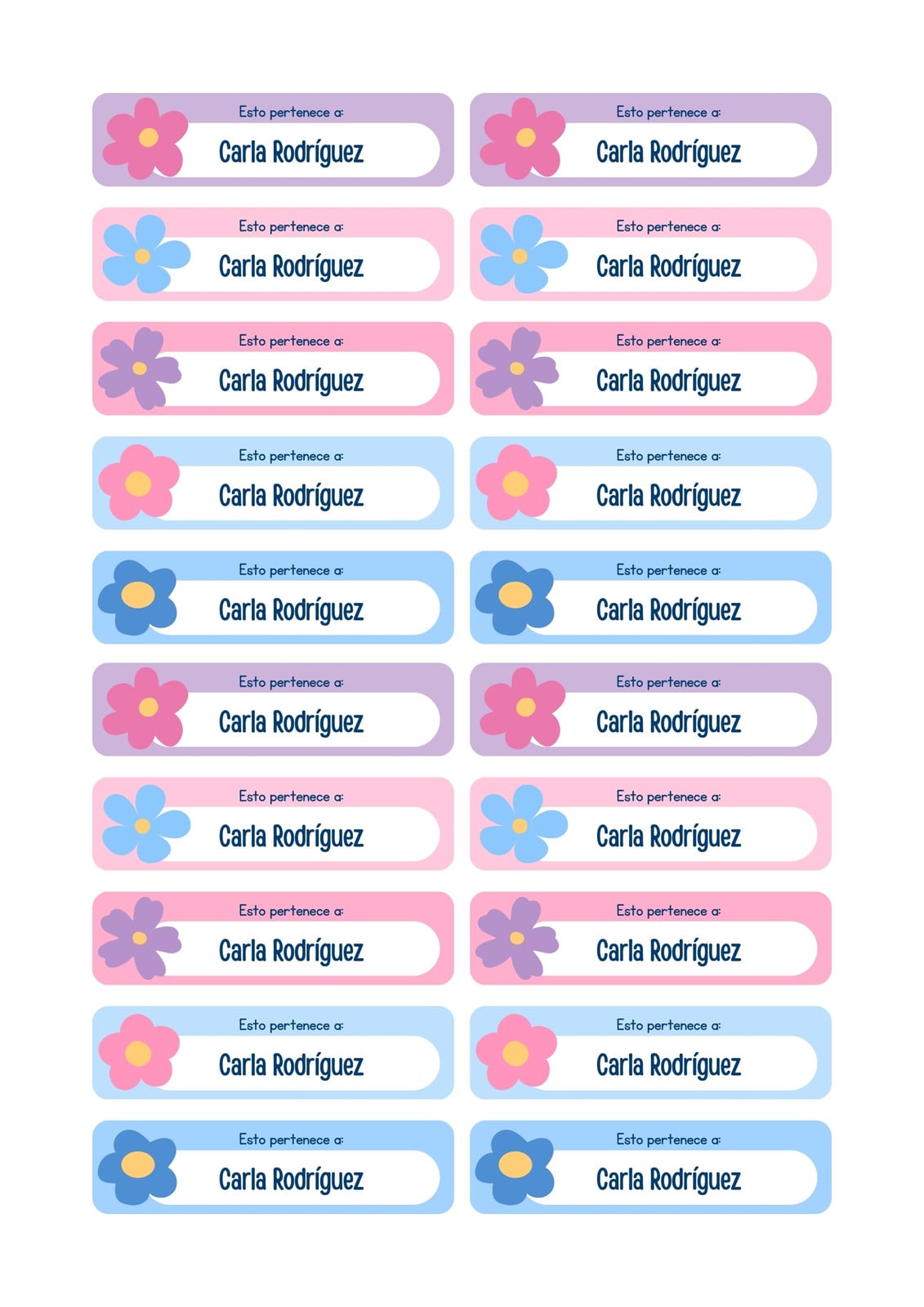 Etiquetas escolares florales azul y rosa Etiquetas escolares florales azul y rosa