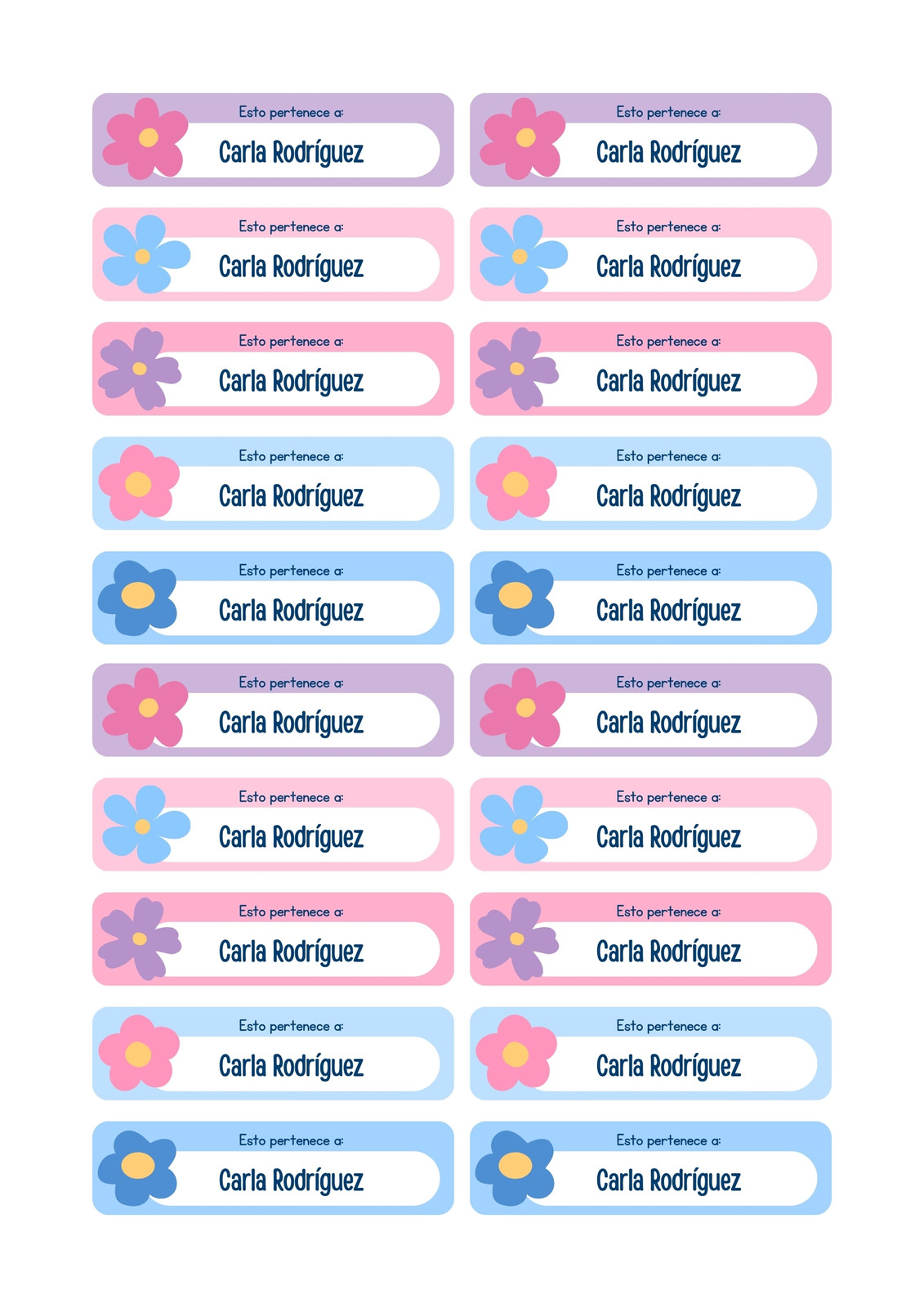 Etiquetas escolares florales azul y rosa Etiquetas escolares florales azul y rosa
