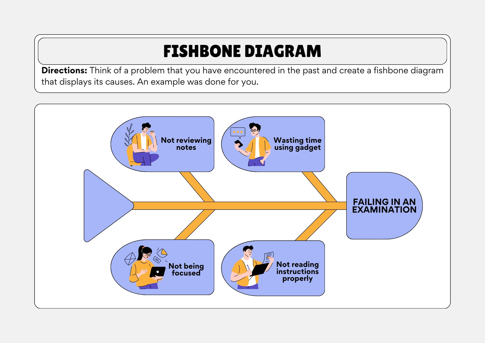 Fishbone Diagram in Purple and Yellow Minimalist Style