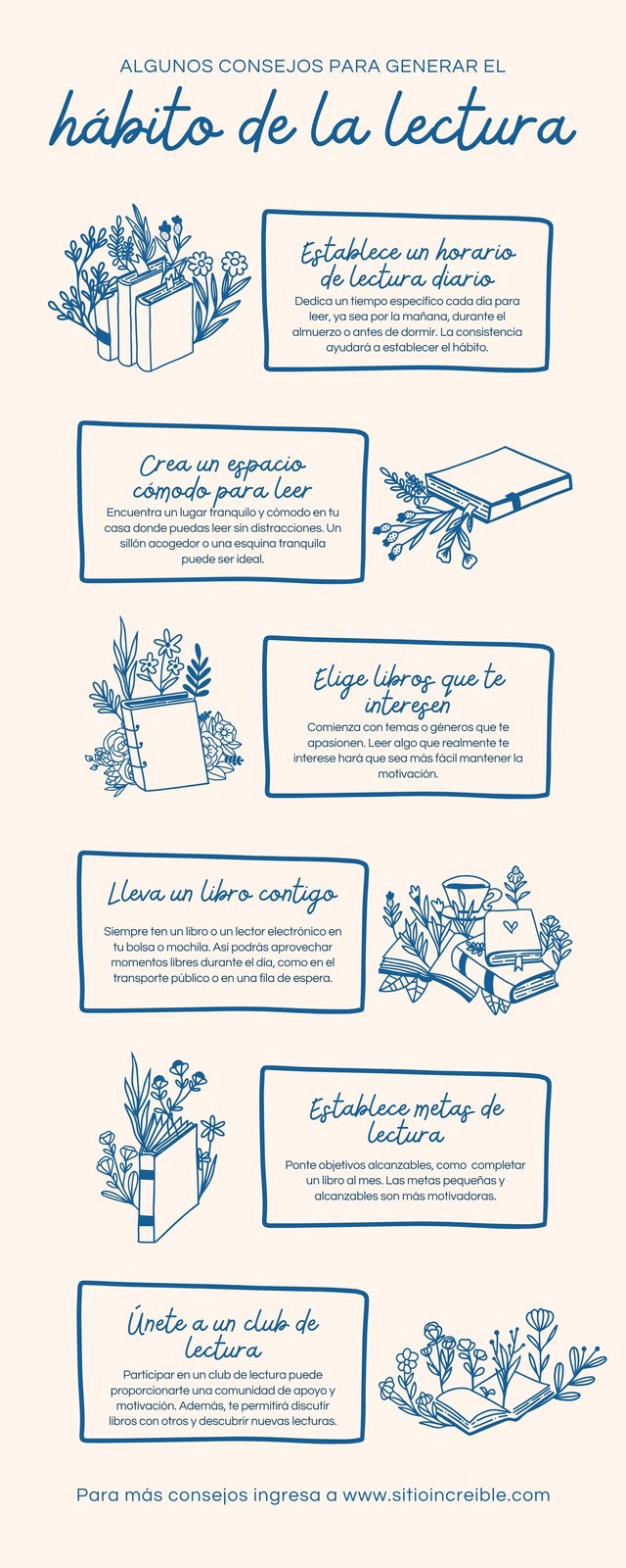 Infografía consejos para leer libros ilustrado azul