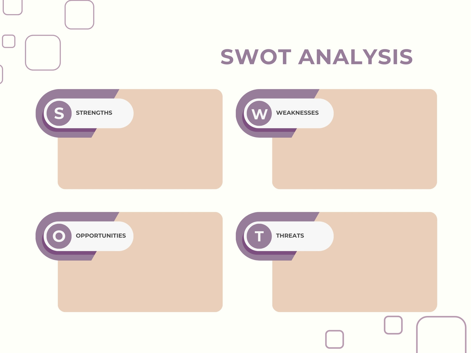 Beige Purple 2D Style SWOT Analysis Graph