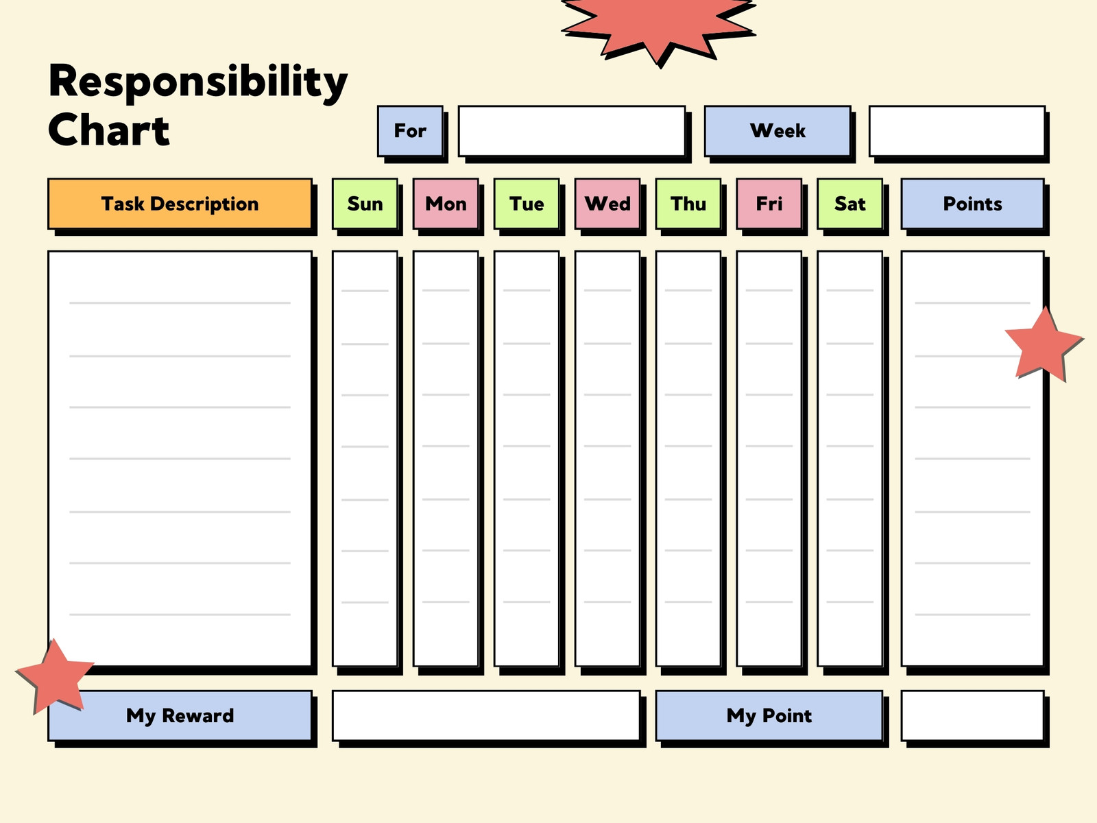 Light Yellow Colorful Responsibility Chores Chart Graph