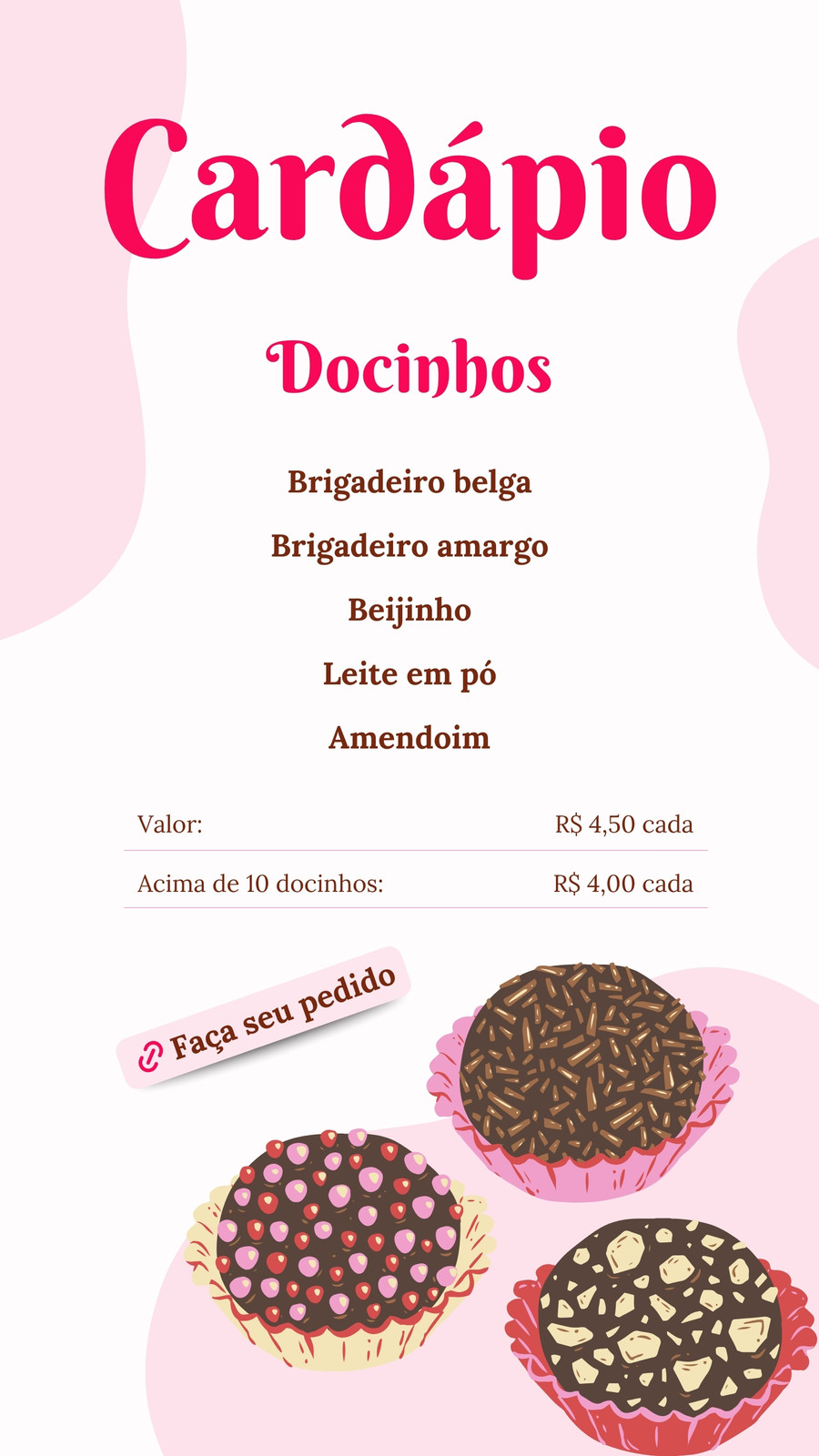 Story do instagram simples cardápio de docinhos rosa