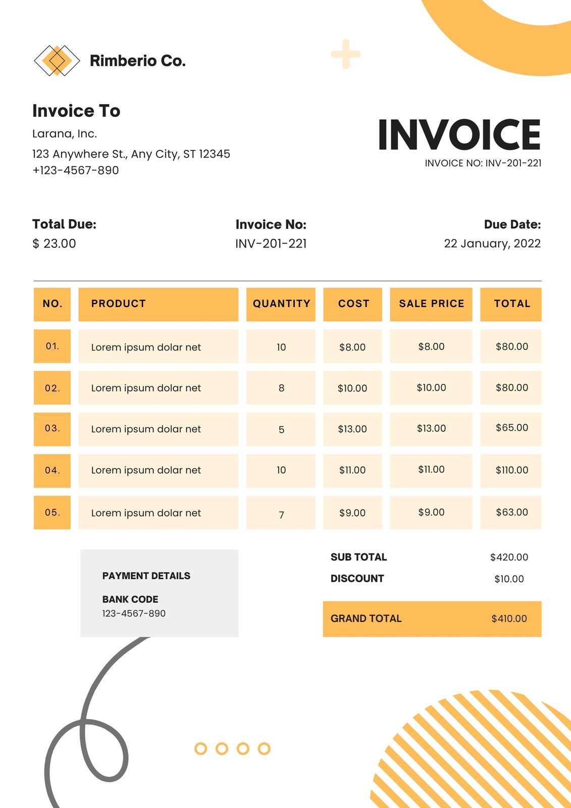 Yellow and Black Generic Service Invoice