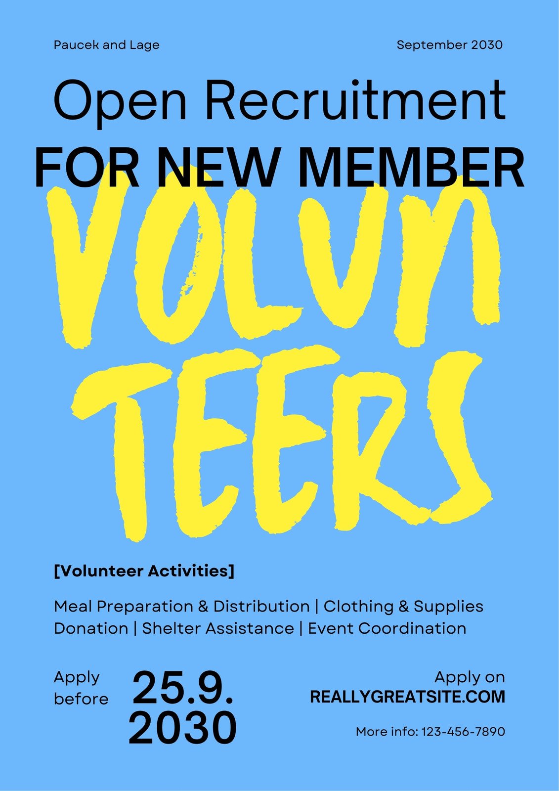 Blue Yellow Bold Modern Open Volunteer Poster