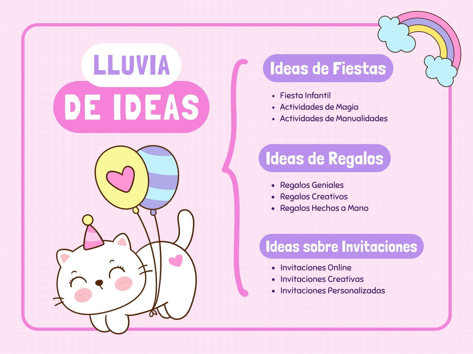 Gráfico Lluvia de Ideas Cumpleaños Infantil Bonito Rosa y Morado