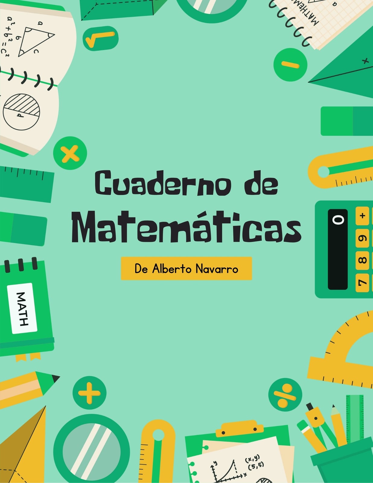 Tapa de cuaderno de matemáticas ilustrativo creativo verde
