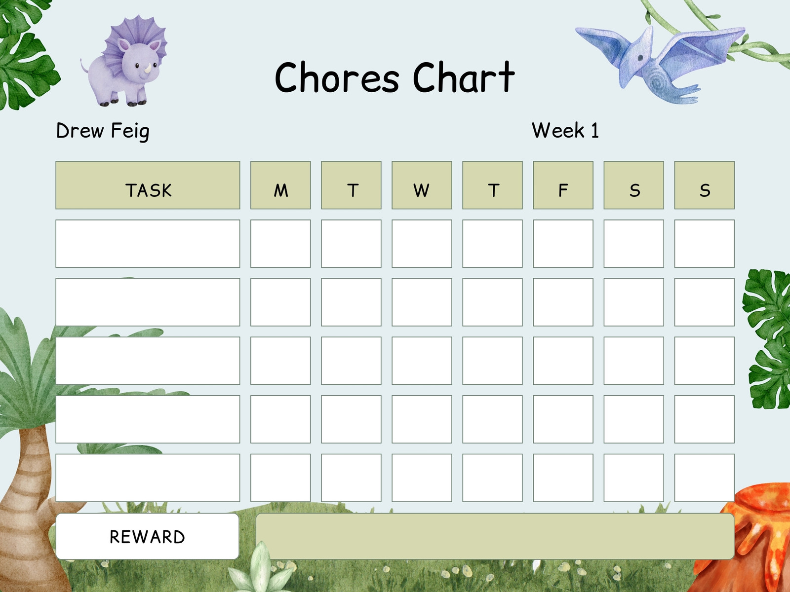 Nature Wild Illustrative Chores Chart
