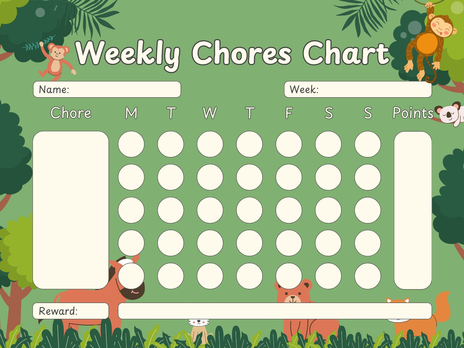 Green Cute Wild Illustrative Chore Chart