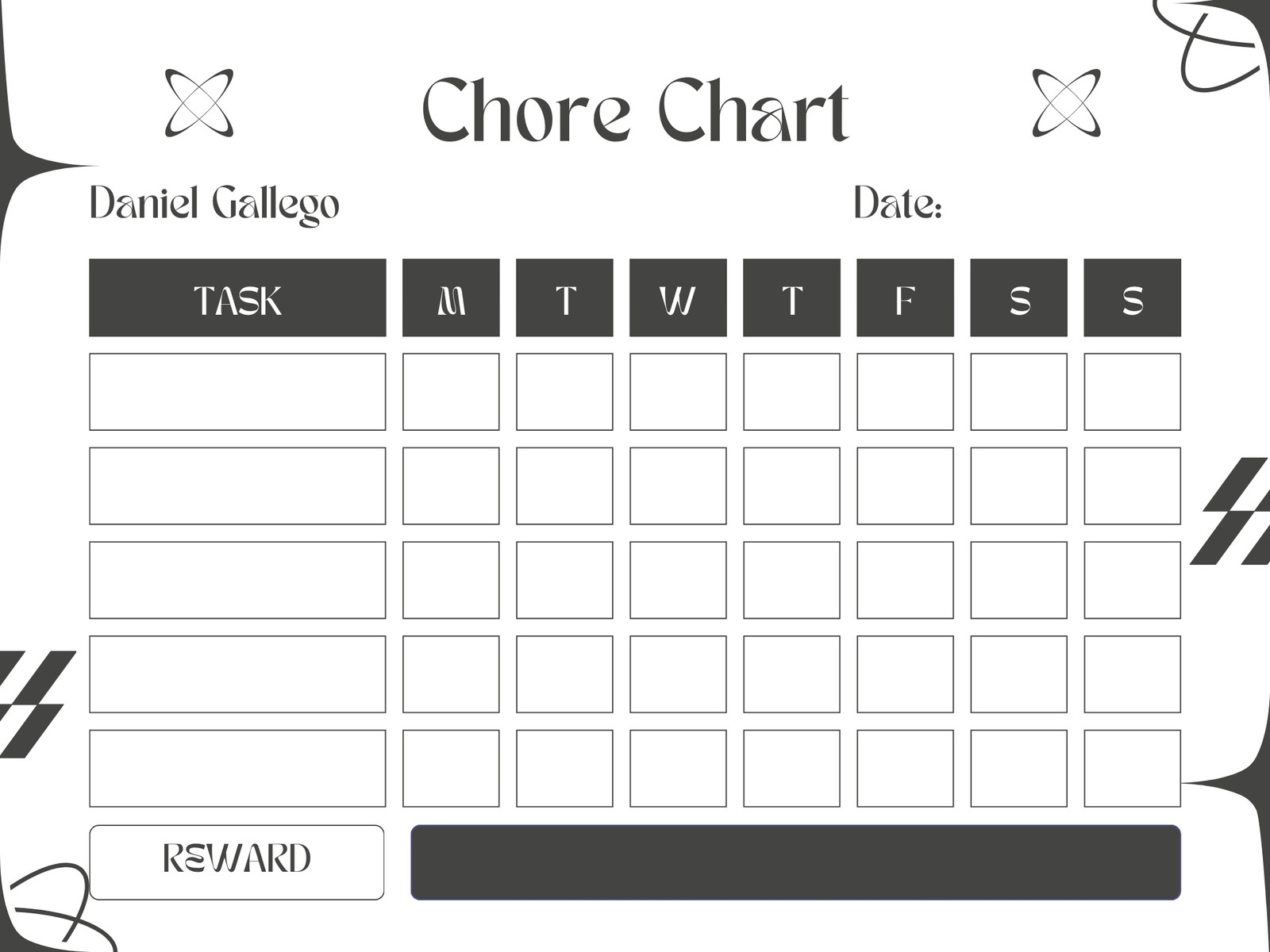 Black and White Aesthetic Chore Chart