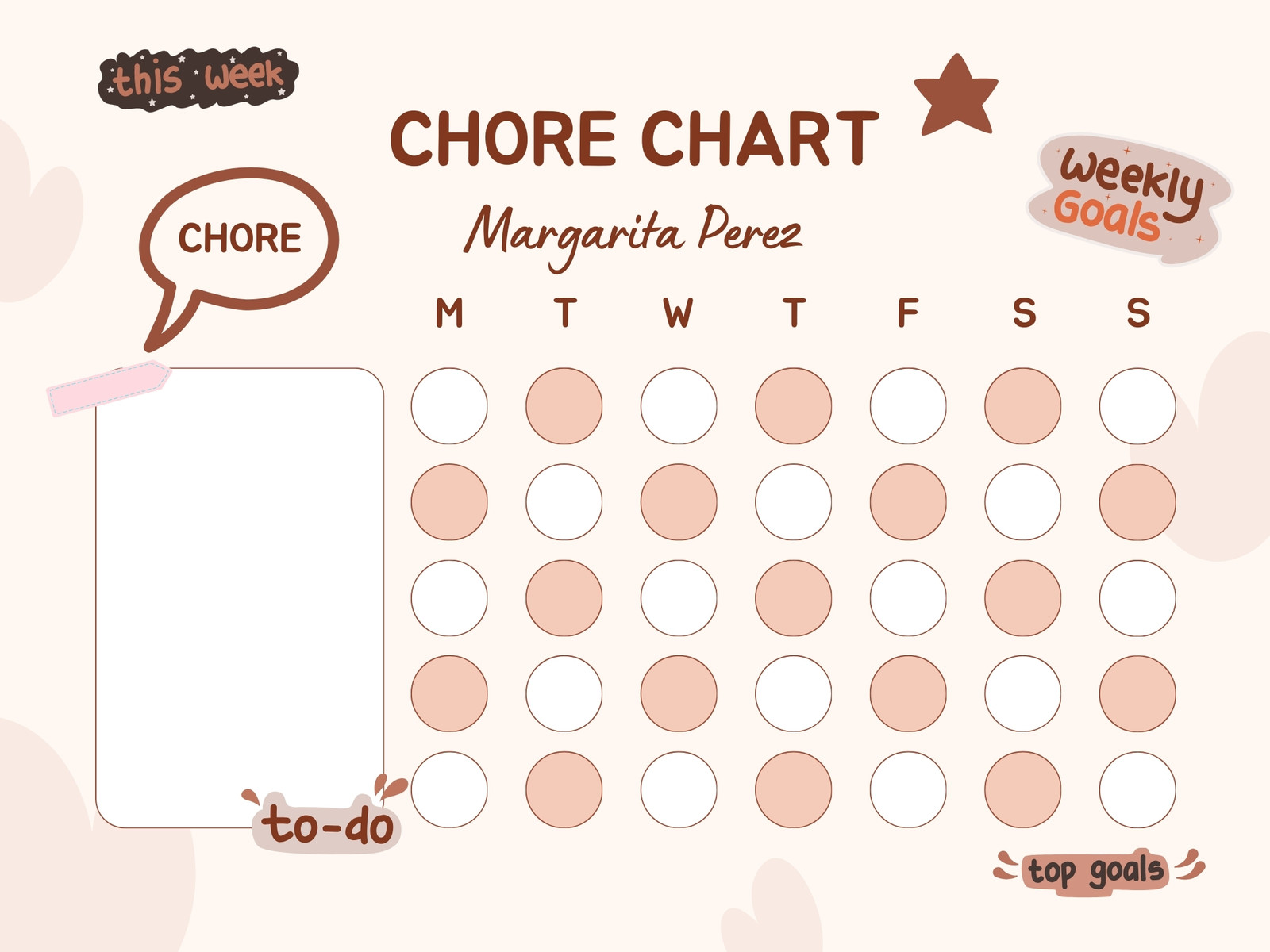 Beige Brown Cute Weekly Chore Chart