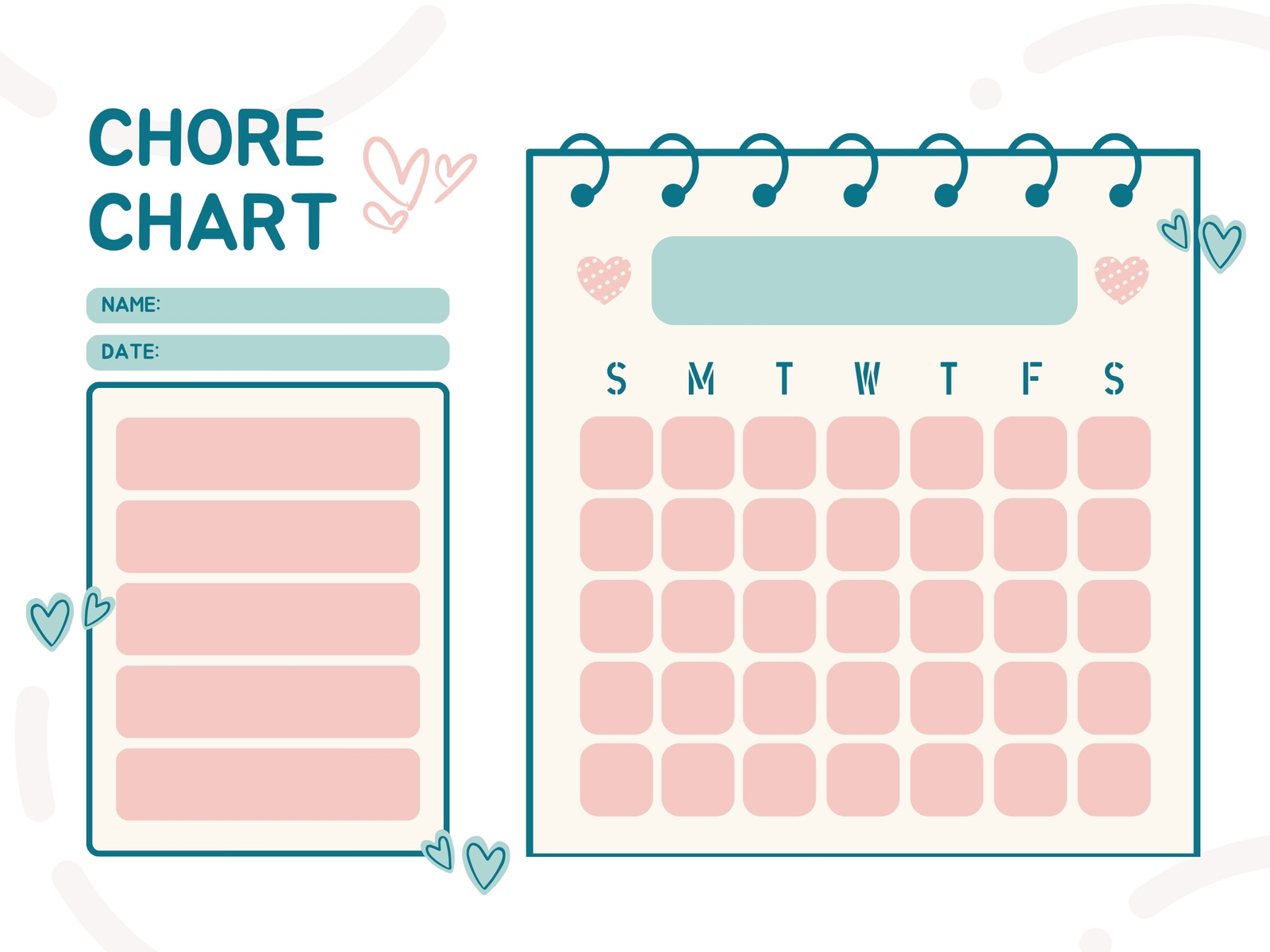 Pink and Blue Cute Daily Chore Chart