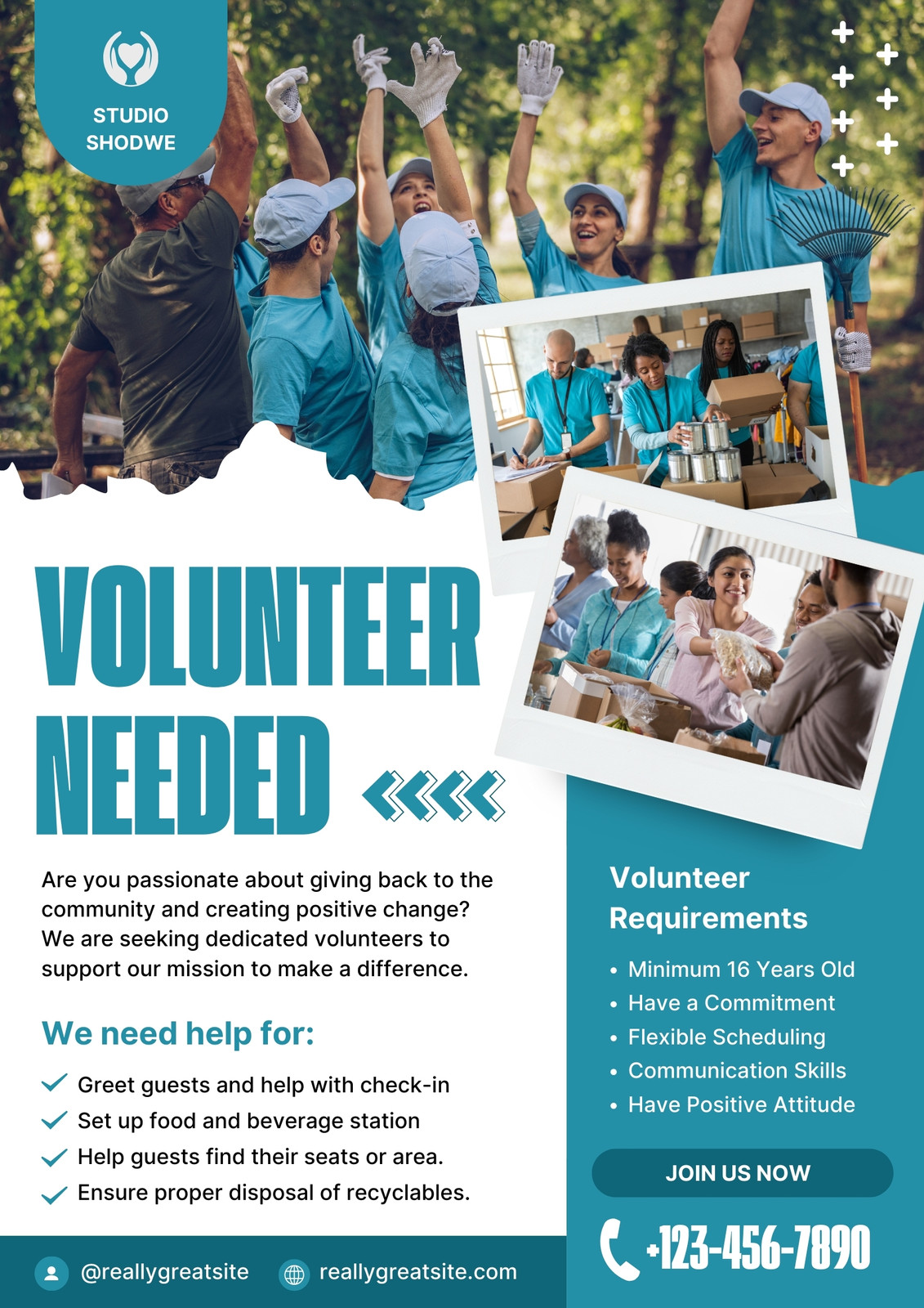 Blue and White Modern Volunteer Needed Poster