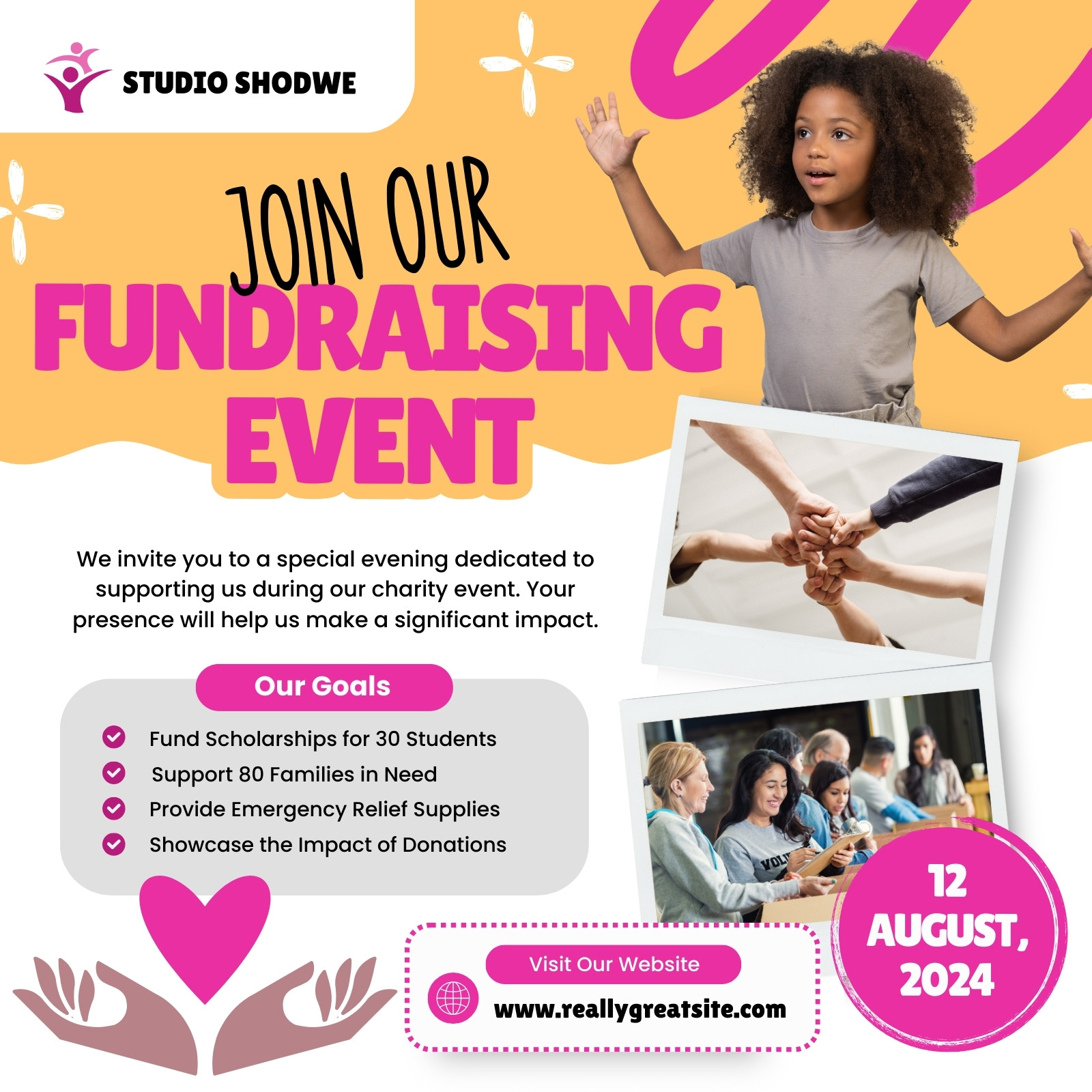 Yellow and Pink Playful Fundraising Event Instagram Post