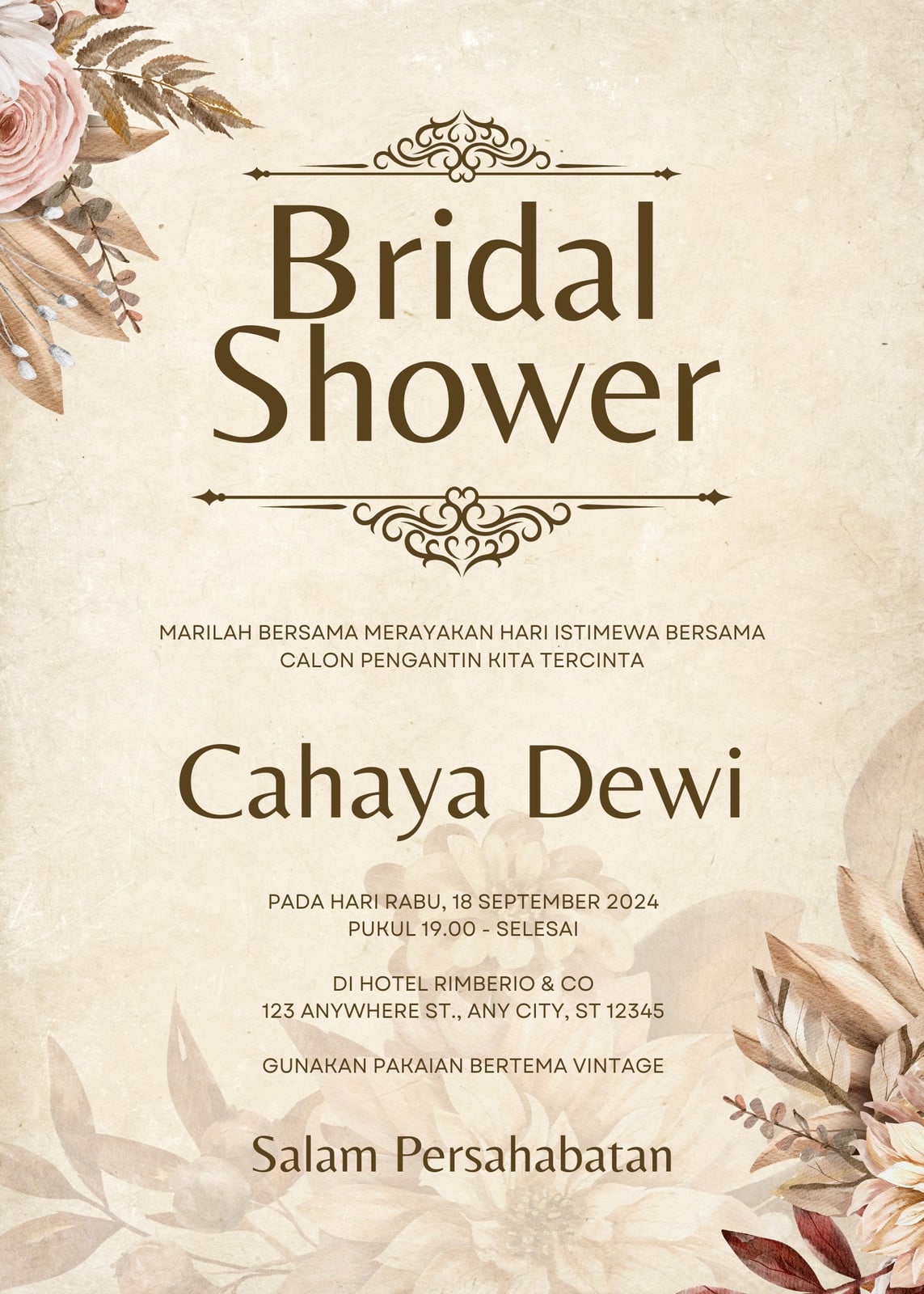 Undangan Bridal Shower Vintage Cokelat Undangan Bridal Shower Vintage Cokelat
