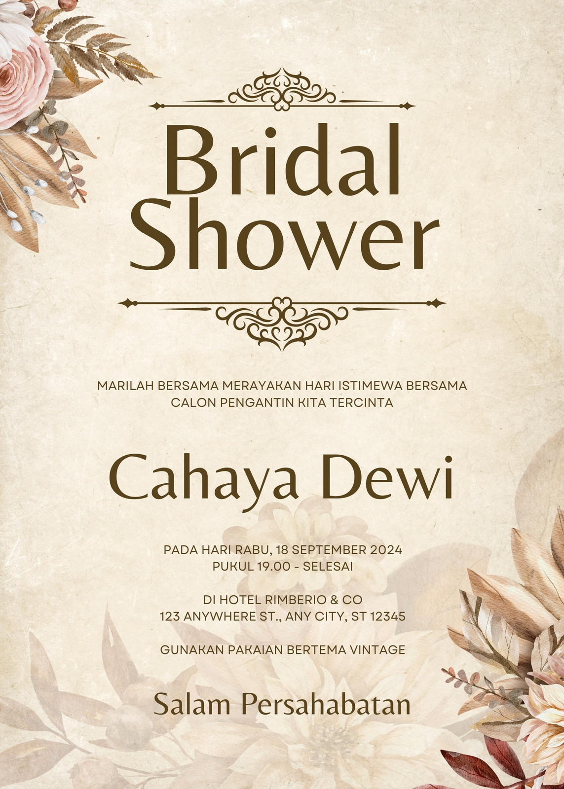 Undangan Bridal Shower Vintage Cokelat Undangan Bridal Shower Vintage Cokelat