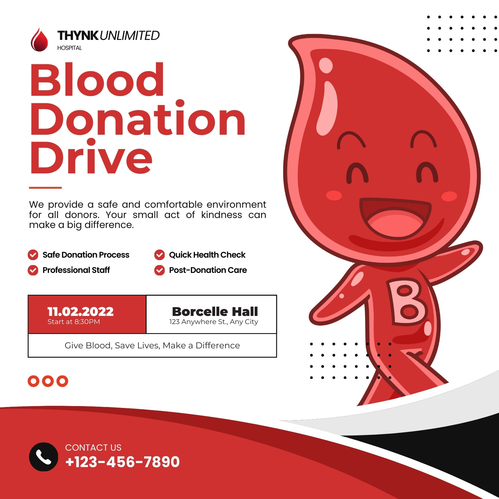 White and Red Modern Blood Donation Drive Instagram Post