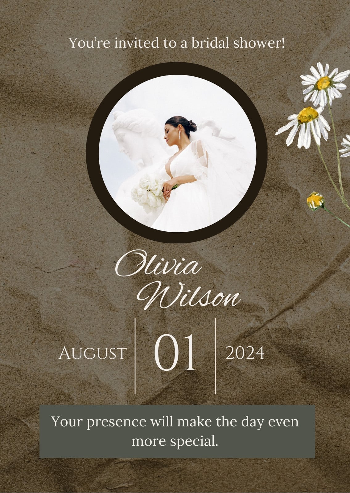 bridal shower wedding dress invitations Grey Ivory Bouquet Bride Bridal Shower Invitations main image 0