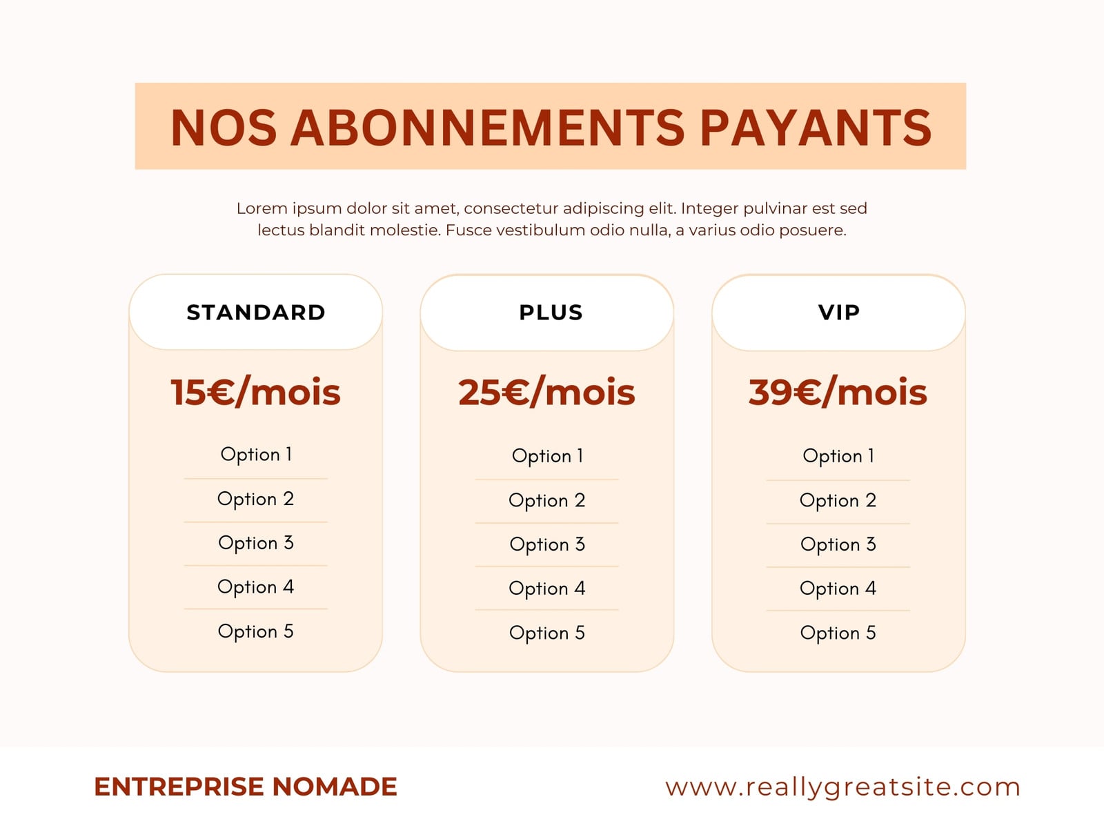 Document A4 Tableau comparatif Beige orange Simple Moderne