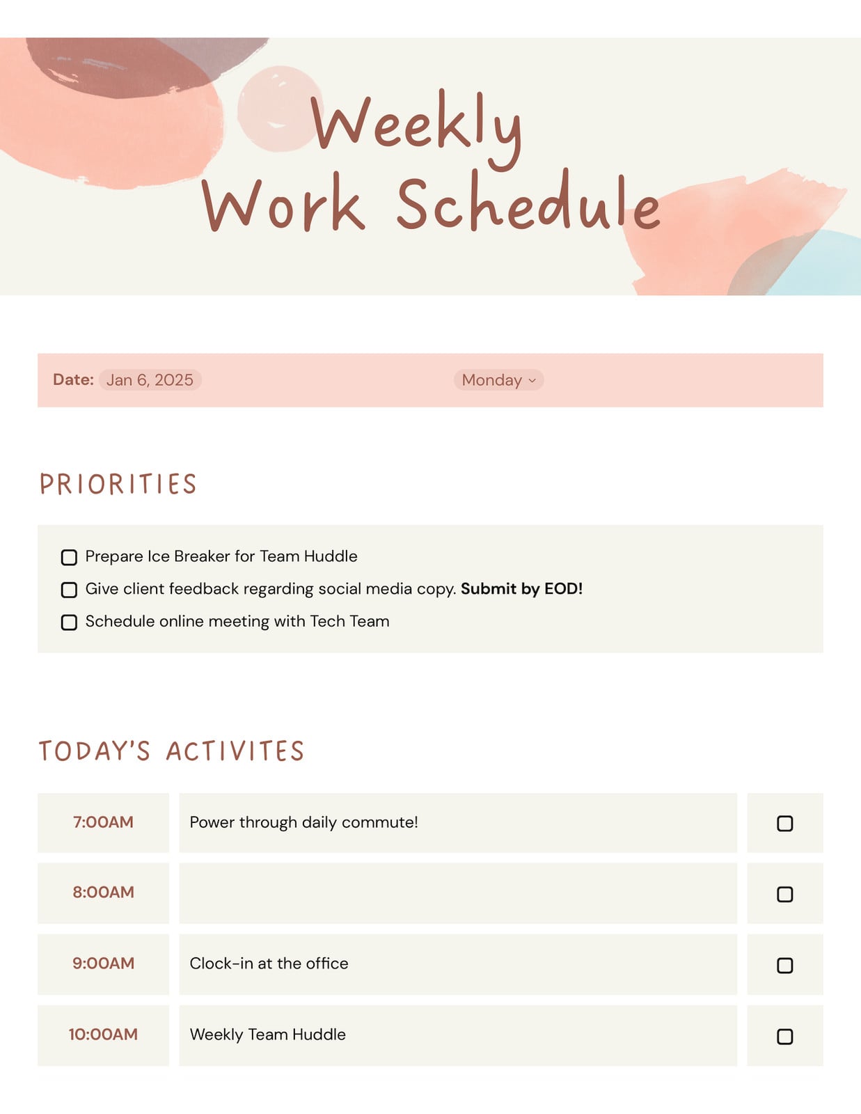 Aesthetic Planner Doc in Cream Peach Pastel Blue Fun | Abstract Pattern Style