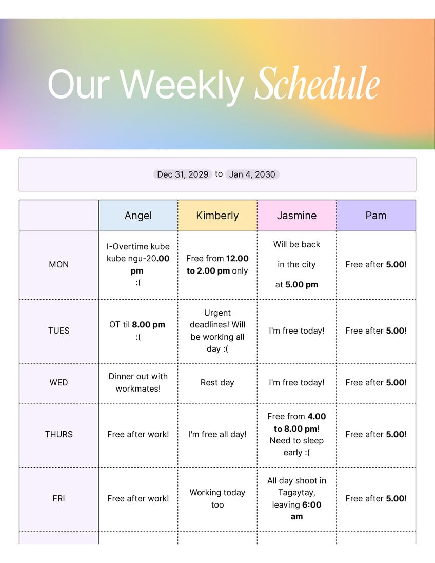 Aesthetic Planner Doc in Orange Green Lilac Aesthetic | Trendy Gradients Style
