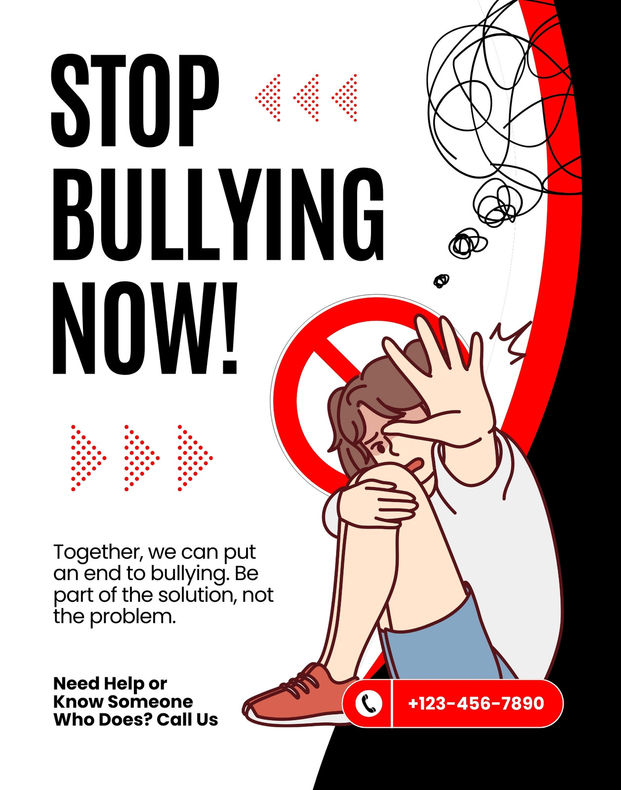 Red and White Modern Stop Bullying Poster