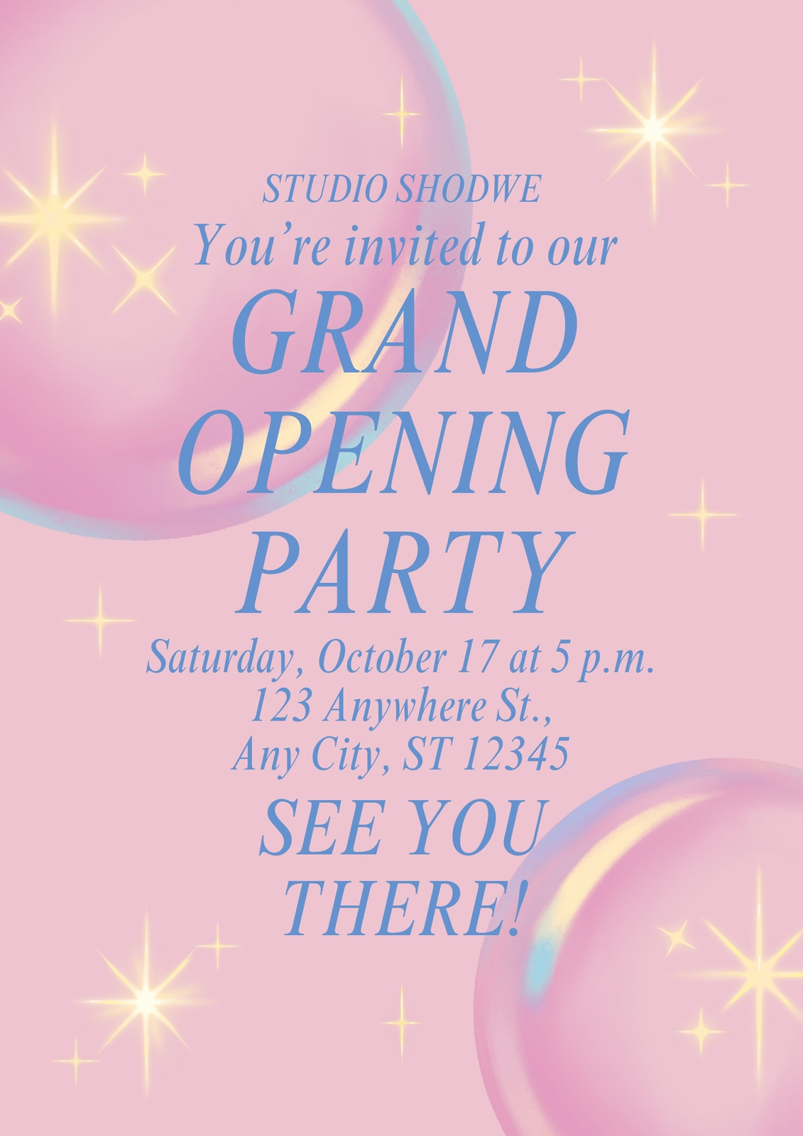 Pink Blue Yellow Pastel Grand Opening Party Flyer
