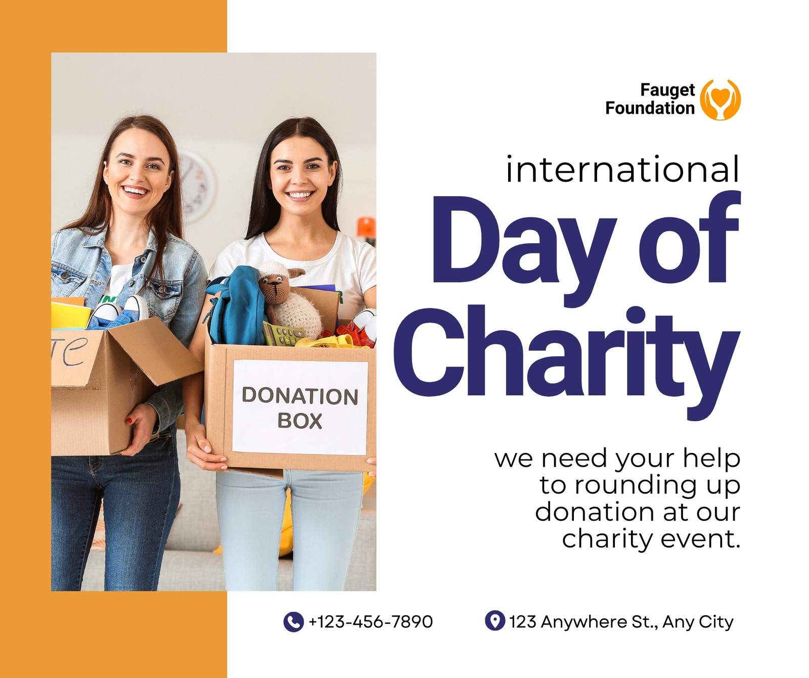 Orange and White International Day of Charity Facebook Post