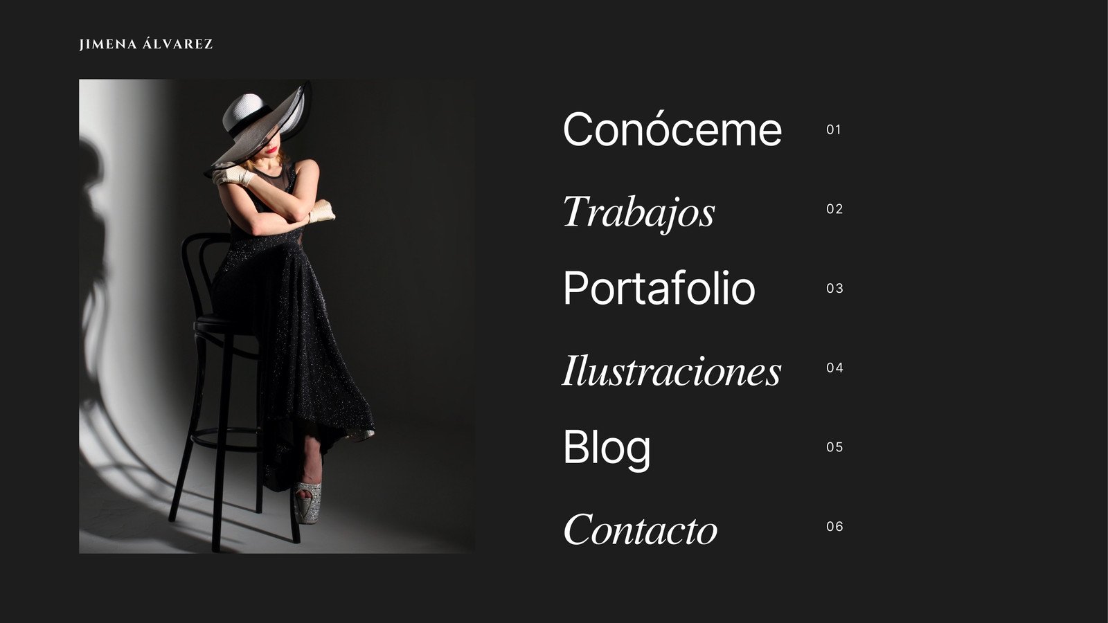 Sitio web de modelo perfil oscuro simple negro blanco