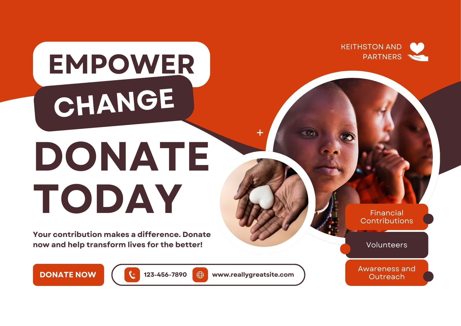 Orange and White Modern Charity Donation Poster
