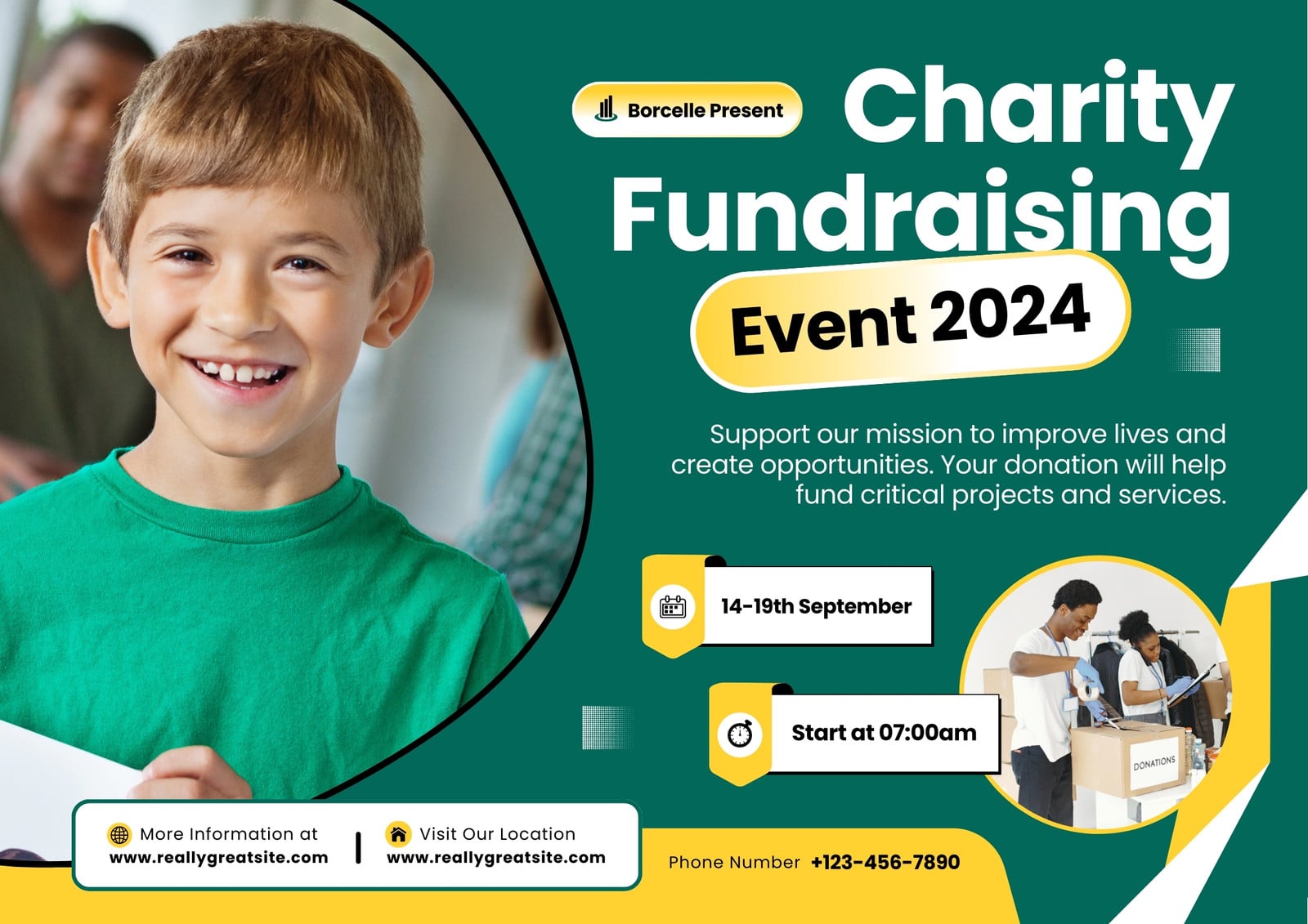 Green and Yellow Modern Charity Fundraising Poster
